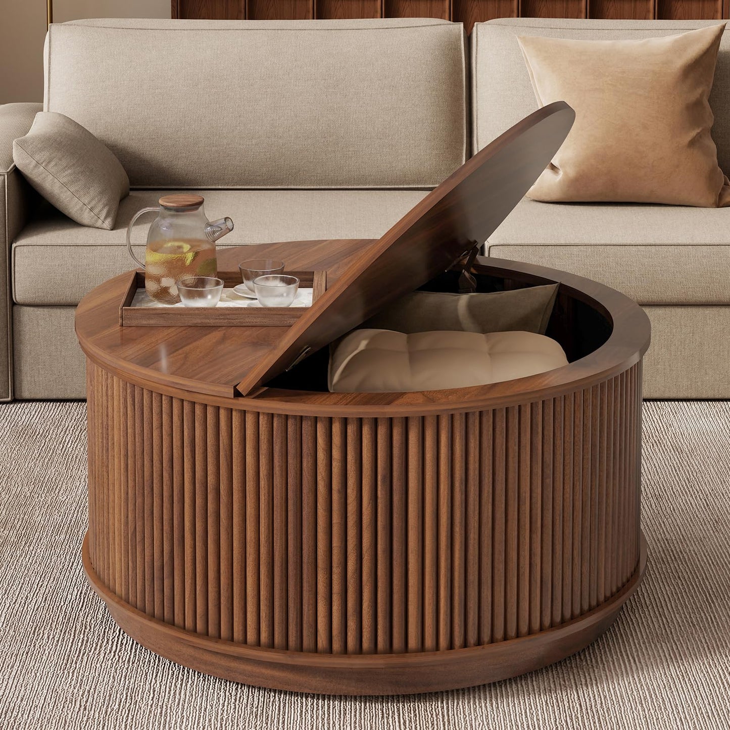 Fluted Lift Top Storage Coffee Table