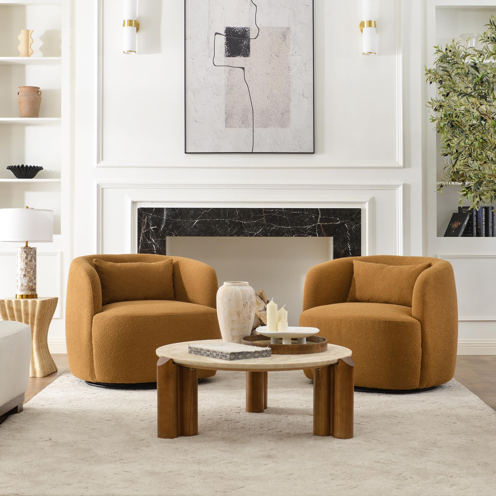 Boucle Swivel Barrel Accent Chairs Set of 2