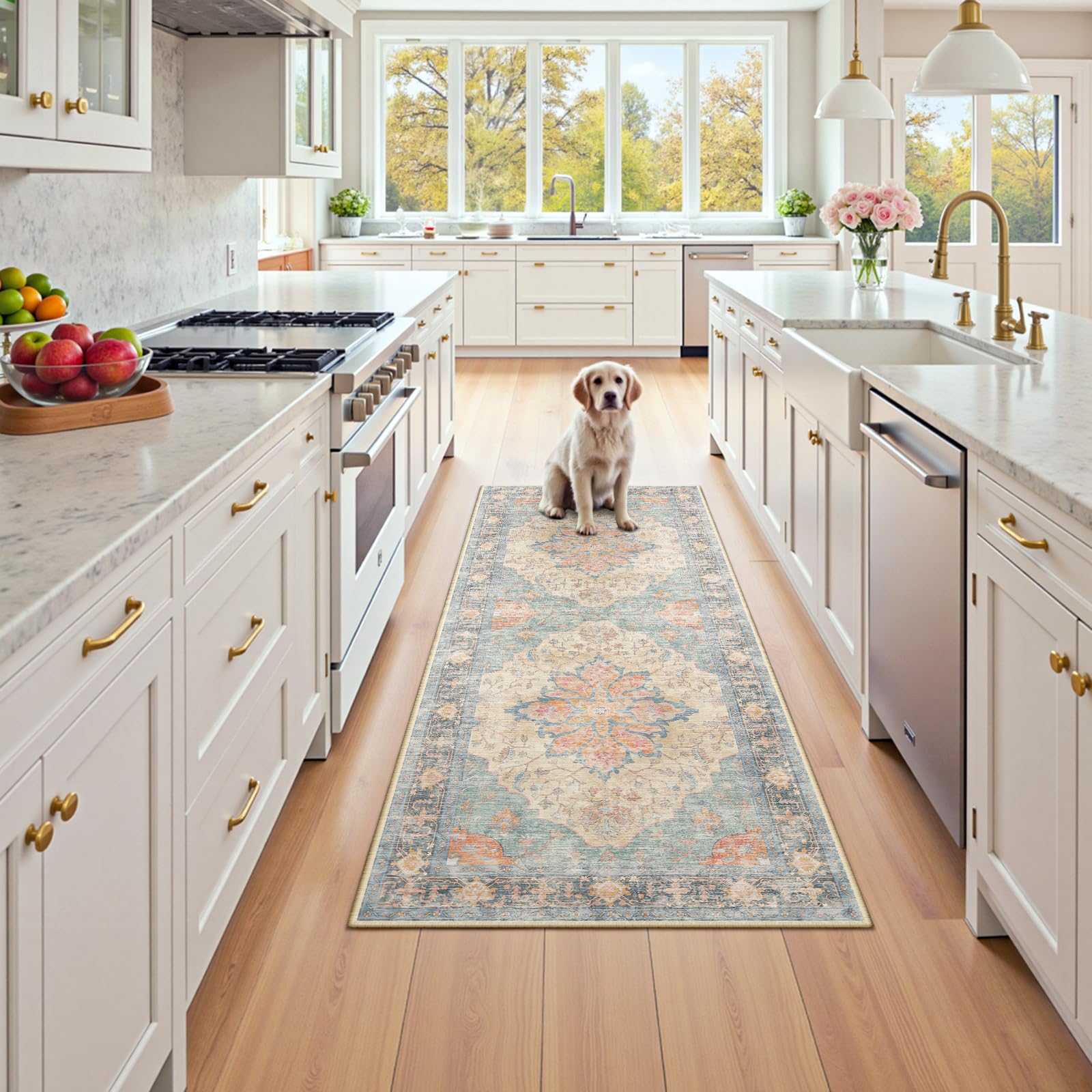 Washable Vintage Floral Area Rug