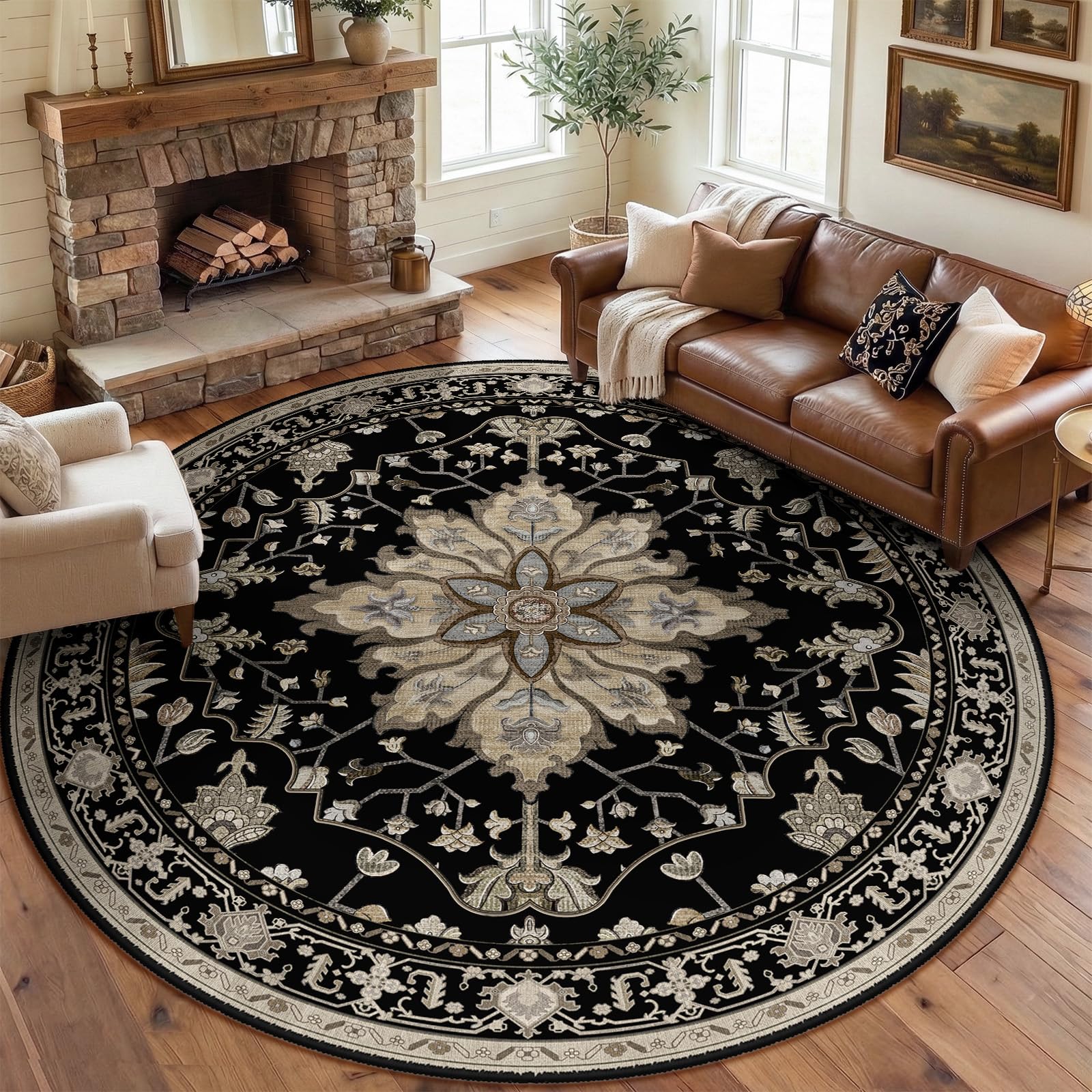 Washable Vintage Floral Area Rug
