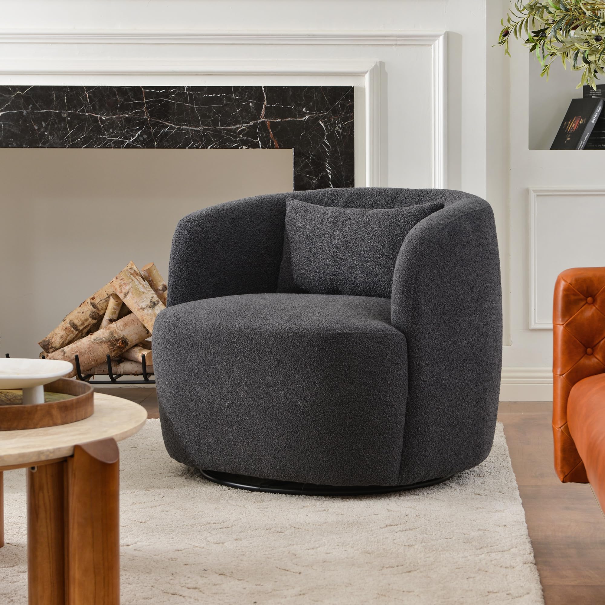 Boucle Swivel Barrel Accent Chairs Set of 2
