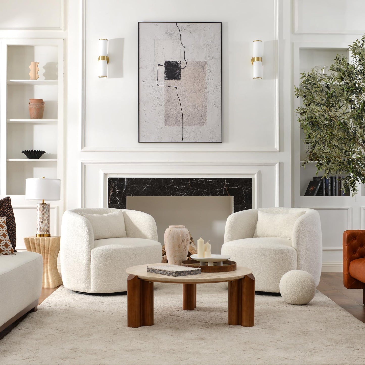 Boucle Swivel Barrel Accent Chairs Set of 2