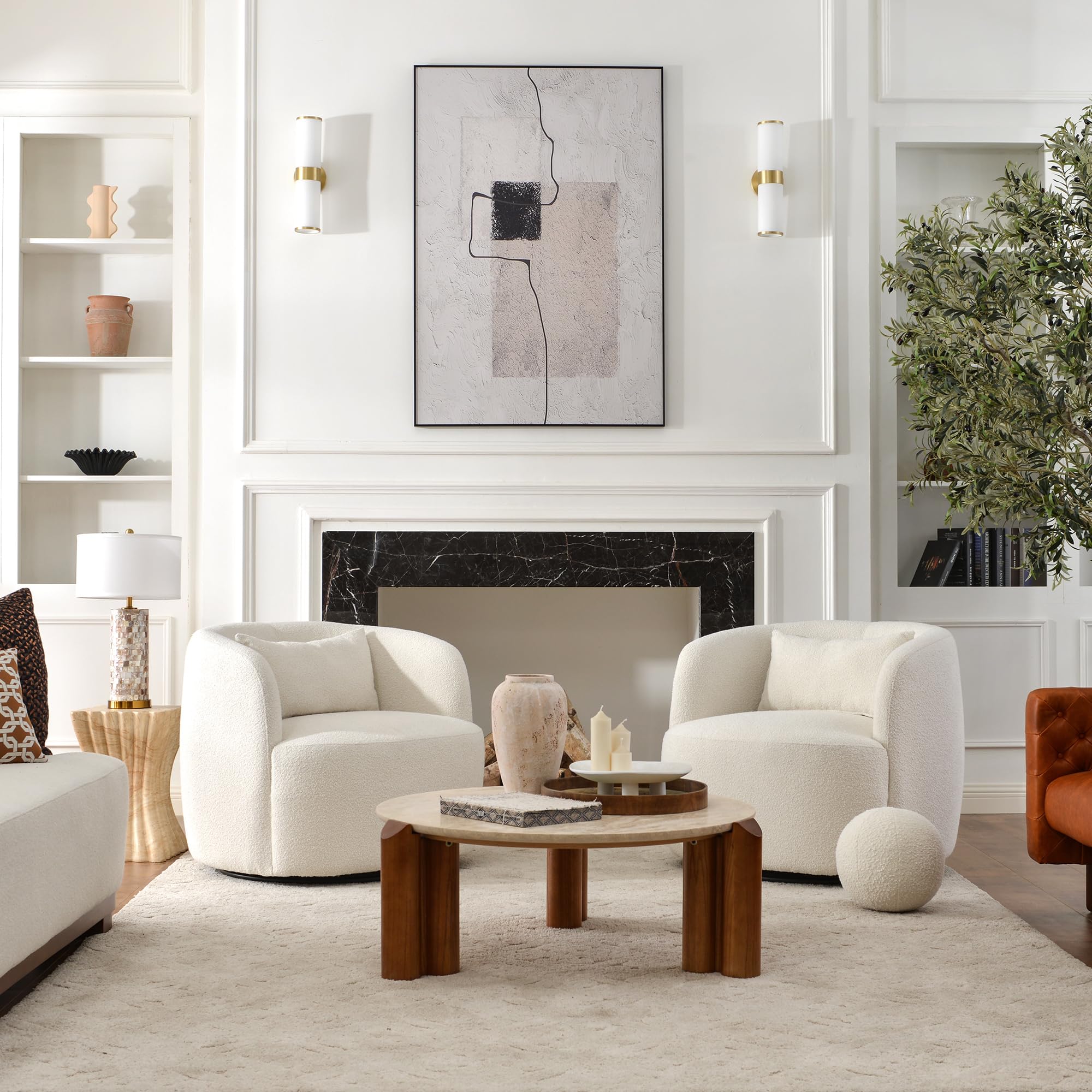Boucle Swivel Barrel Accent Chairs Set of 2