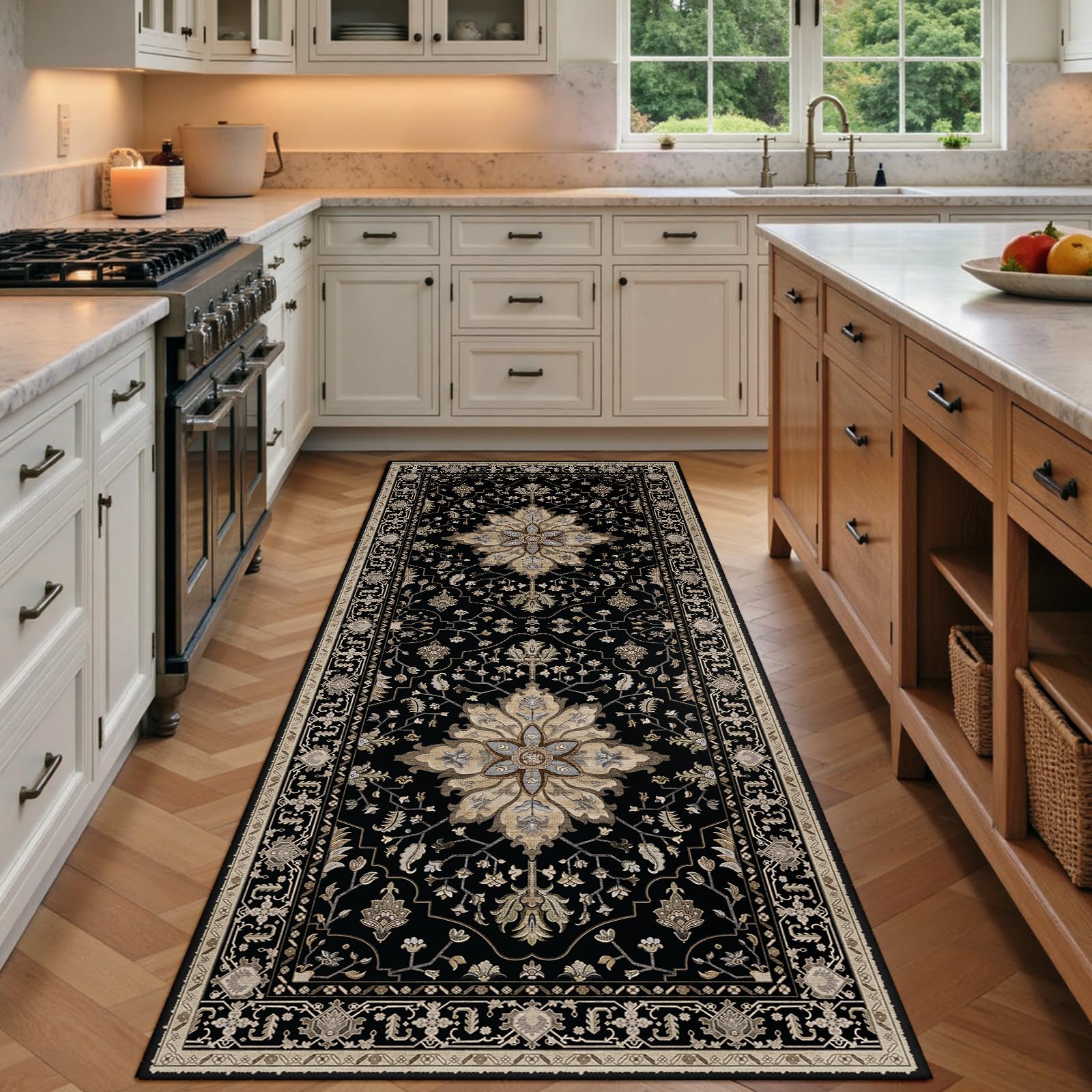 Washable Vintage Floral Area Rug