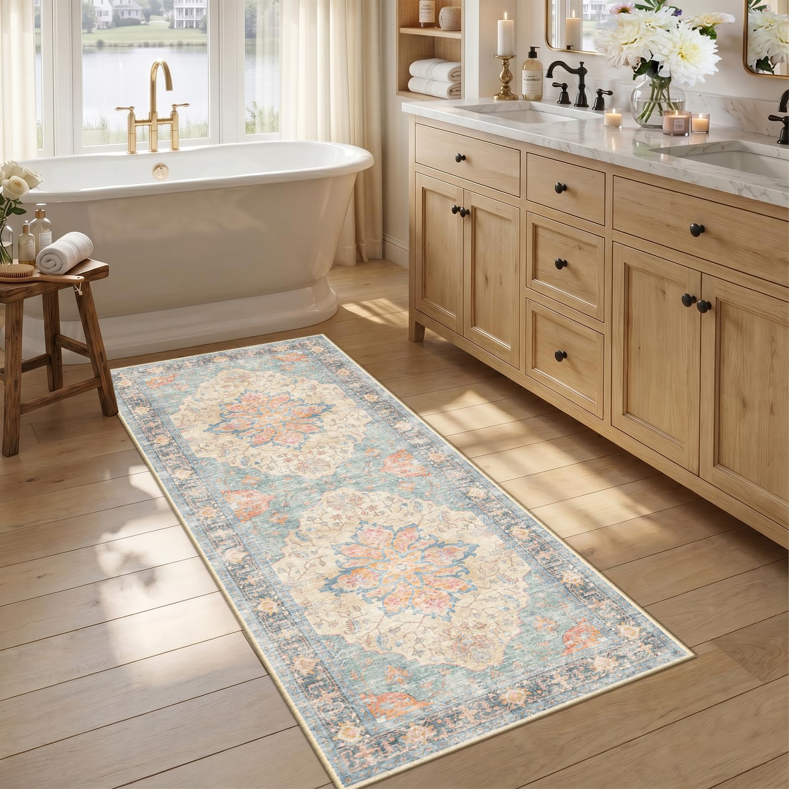 Washable Vintage Floral Area Rug