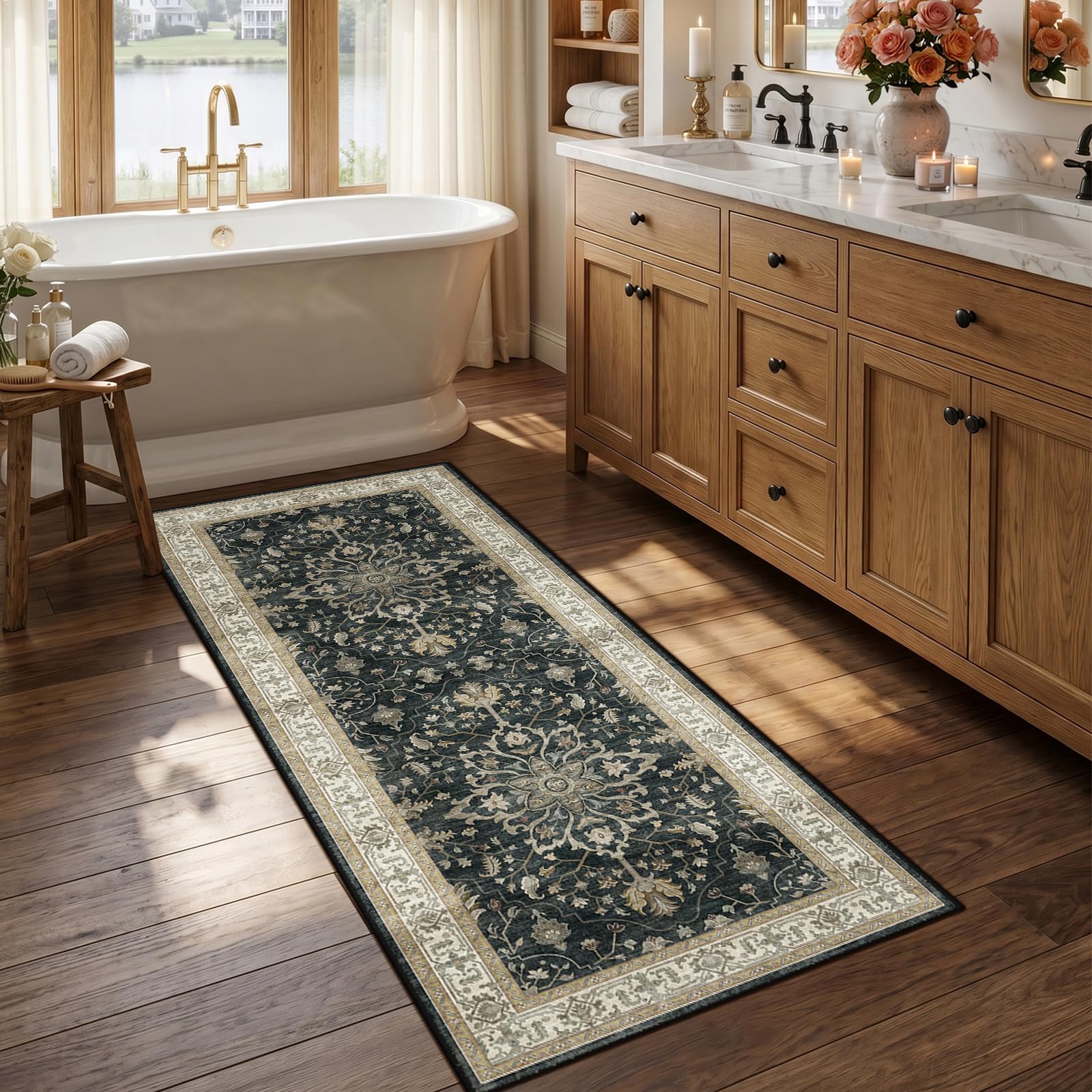 Washable Vintage Floral Area Rug