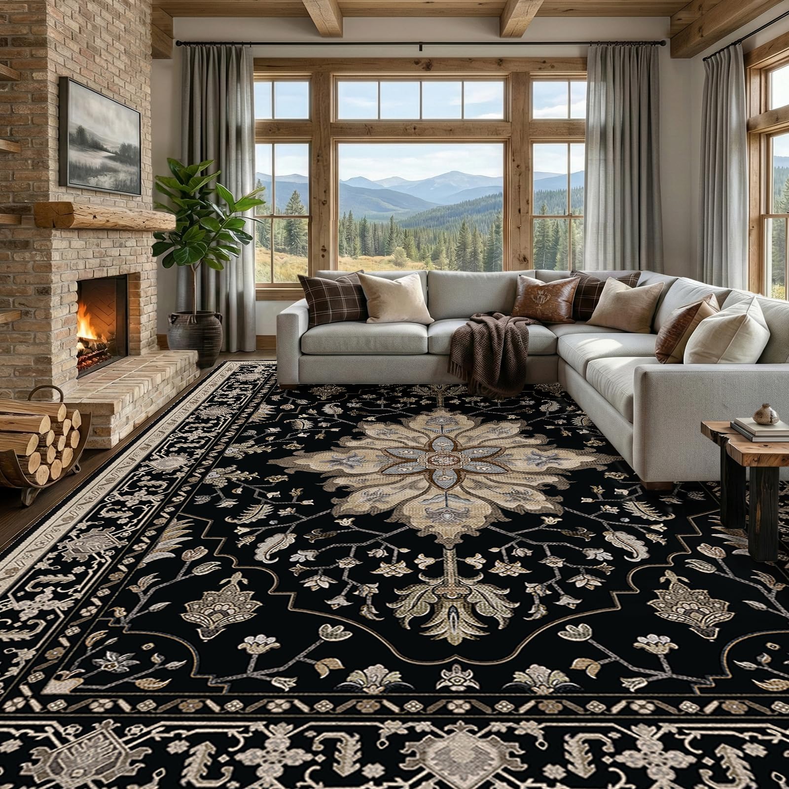 Washable Vintage Floral Area Rug