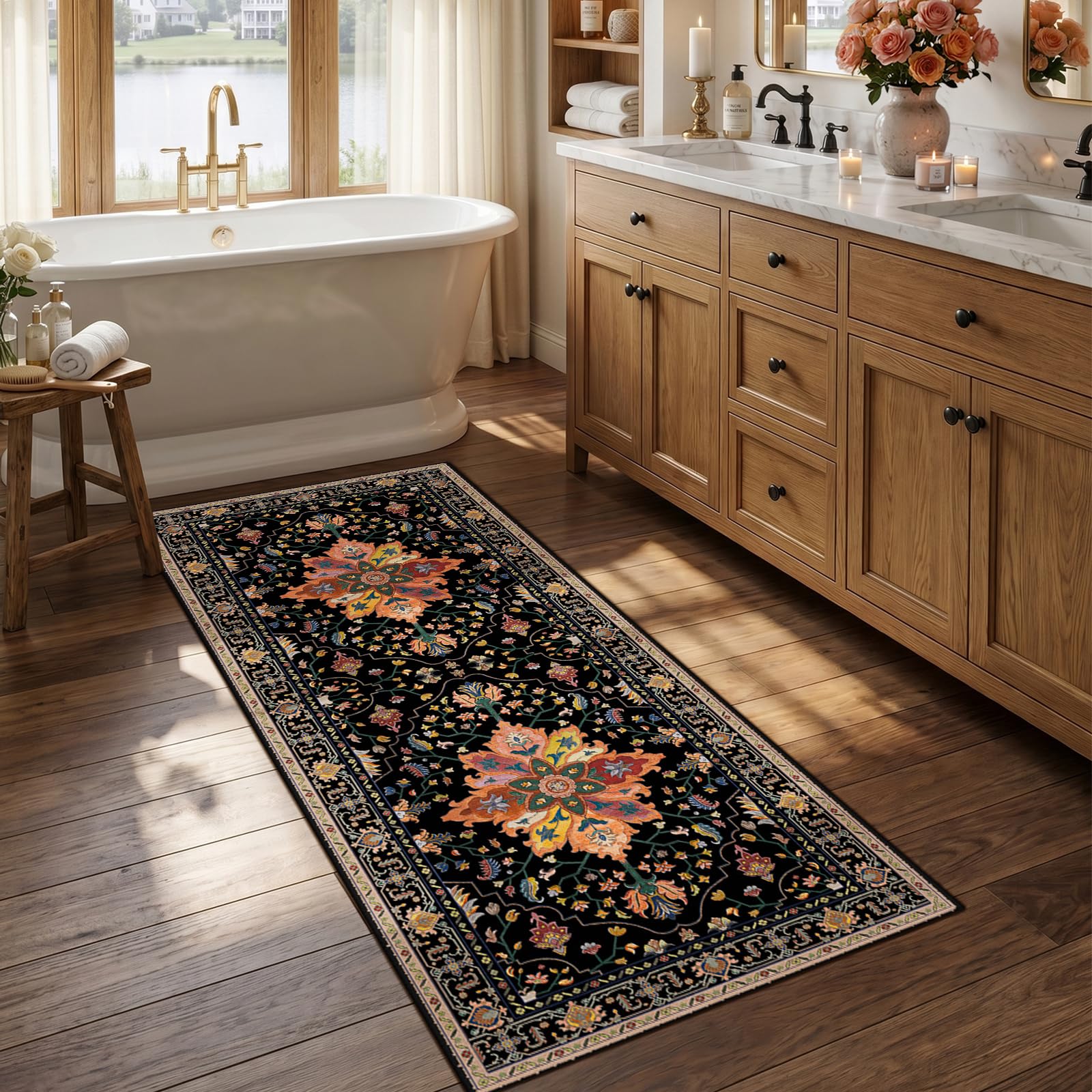 Washable Vintage Floral Area Rug