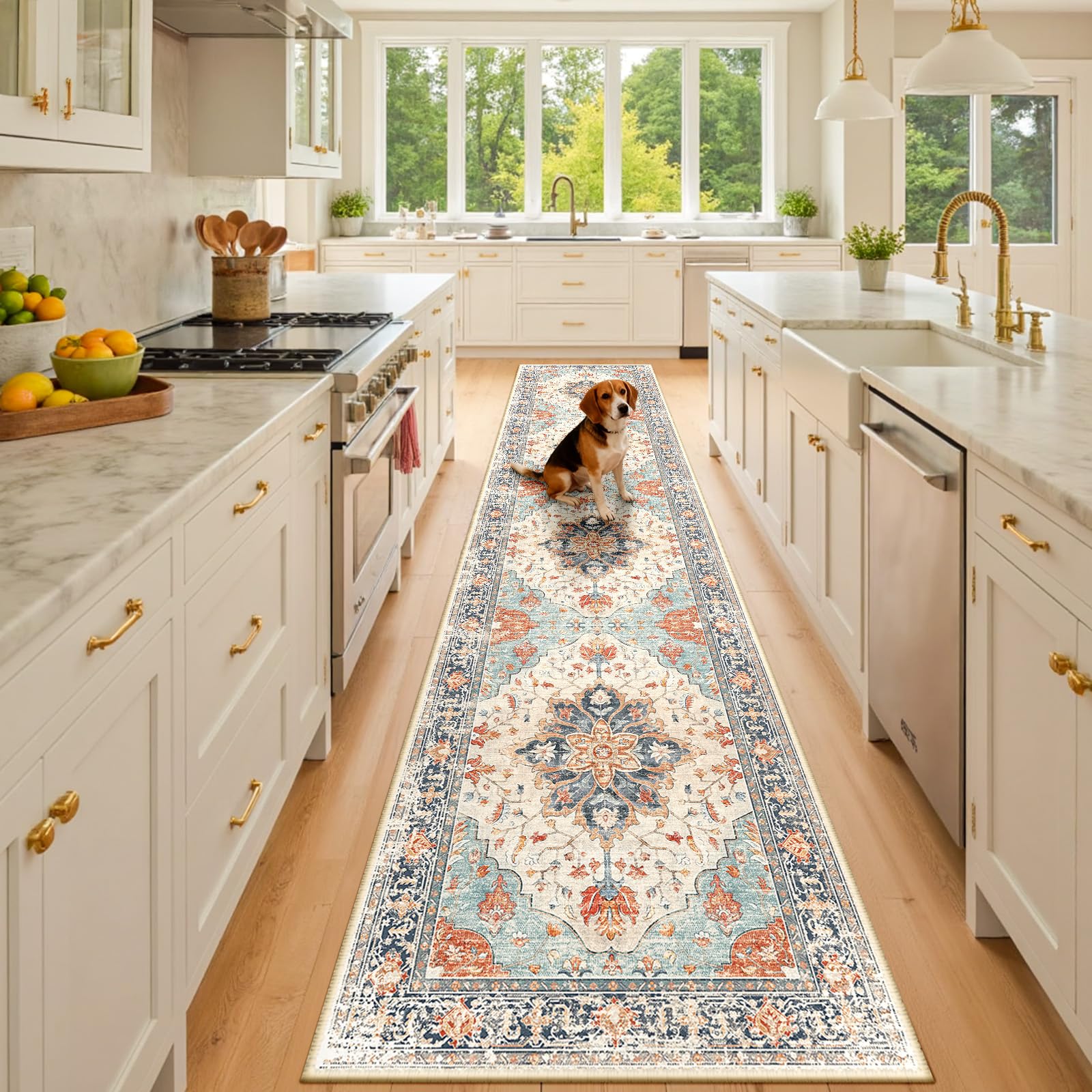 Washable Vintage Floral Area Rug