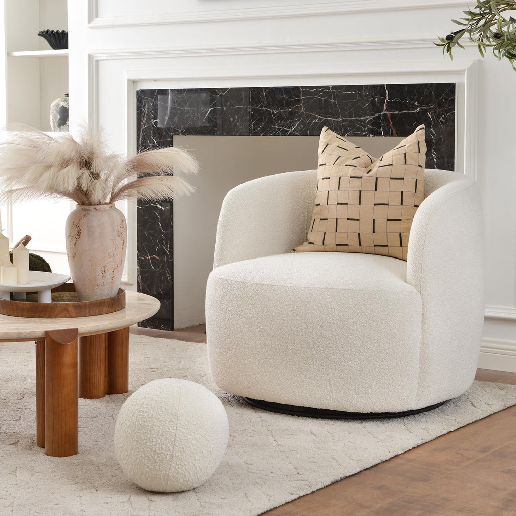 Boucle Swivel Barrel Accent Chairs Set of 2
