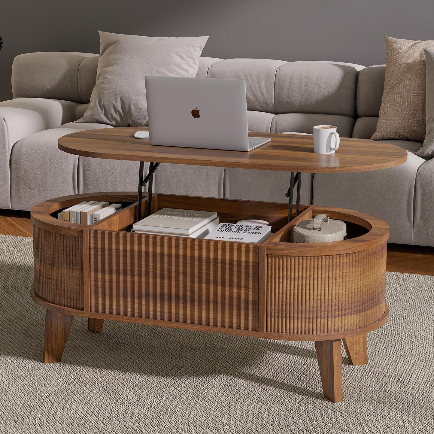 Fluted Lift Top Storage Coffee Table