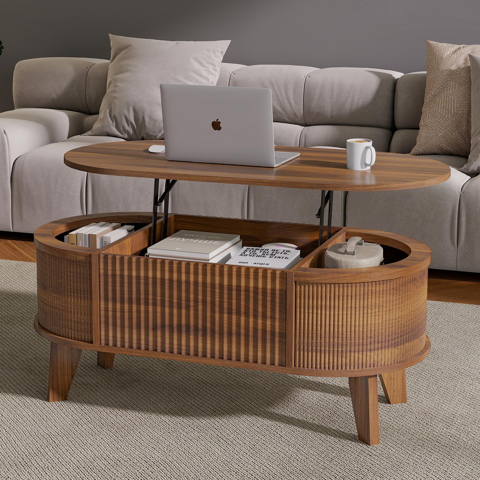 Fluted Lift Top Storage Coffee Table