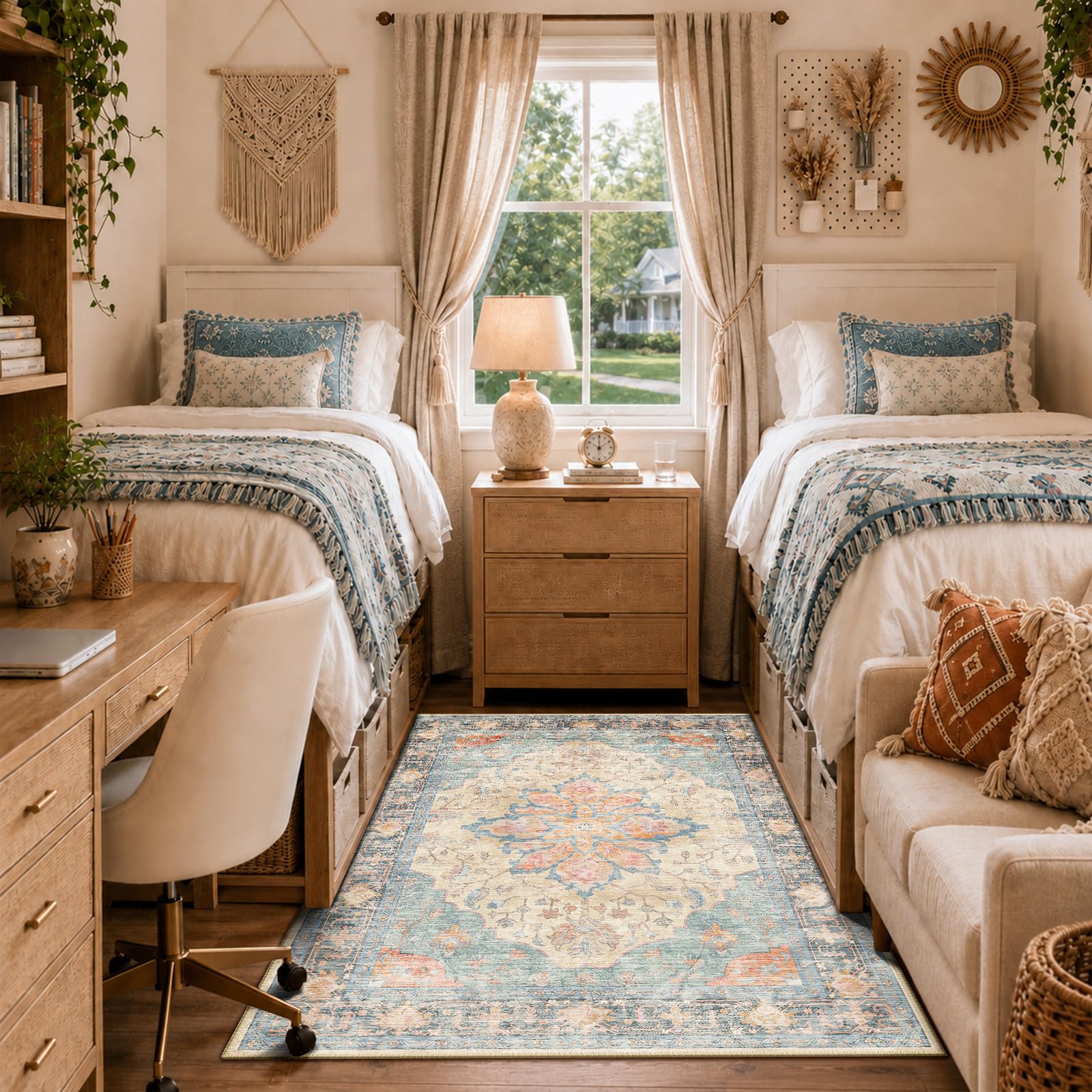 Washable Vintage Floral Area Rug