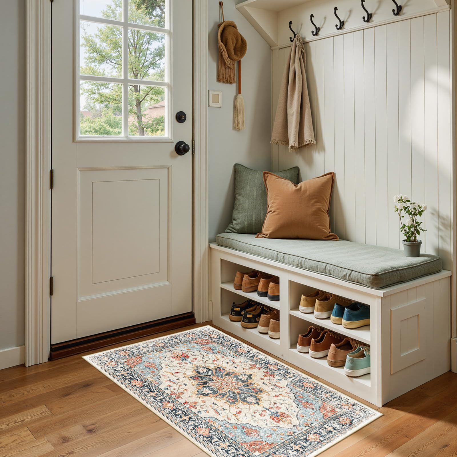 Washable Vintage Floral Area Rug