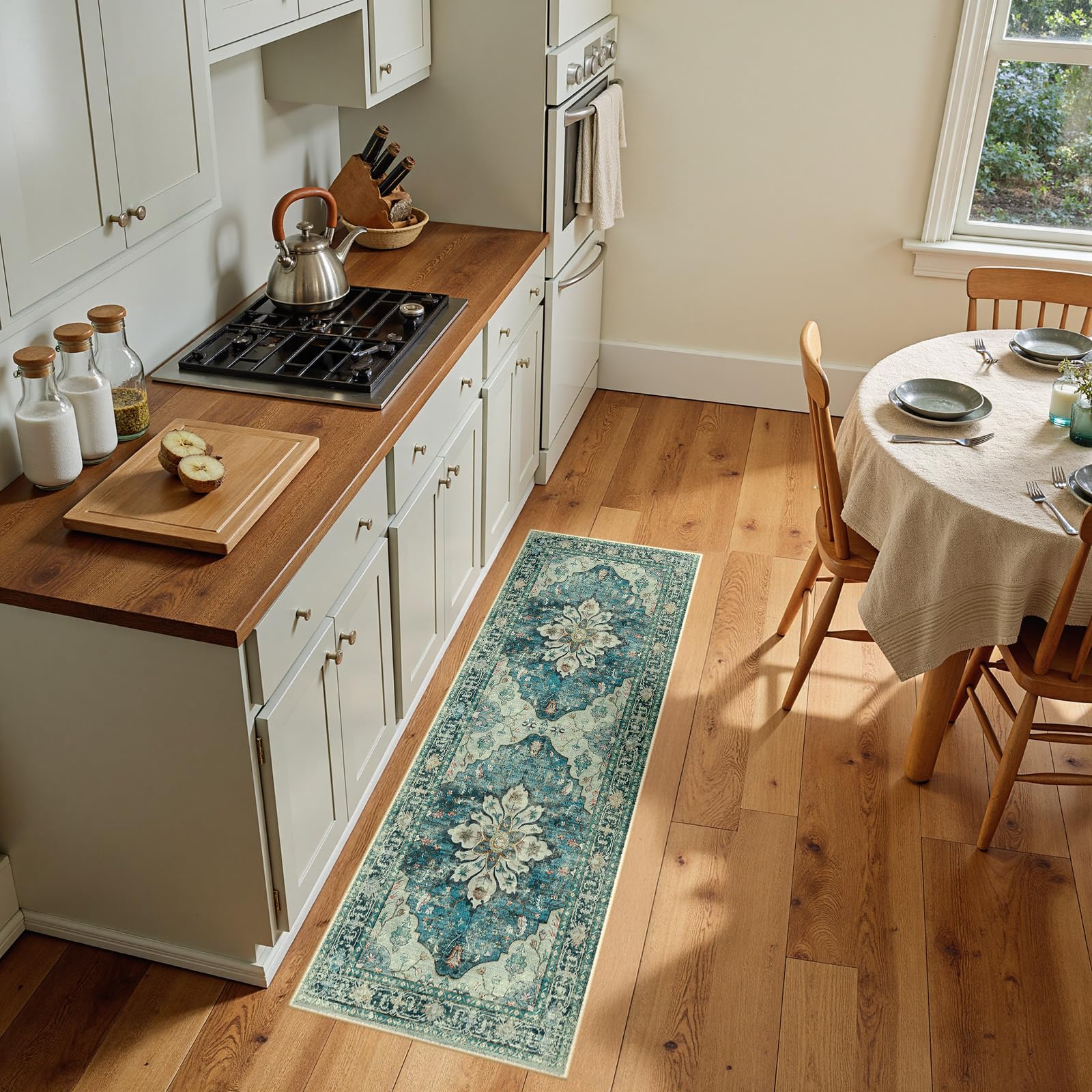 Washable Vintage Floral Area Rug