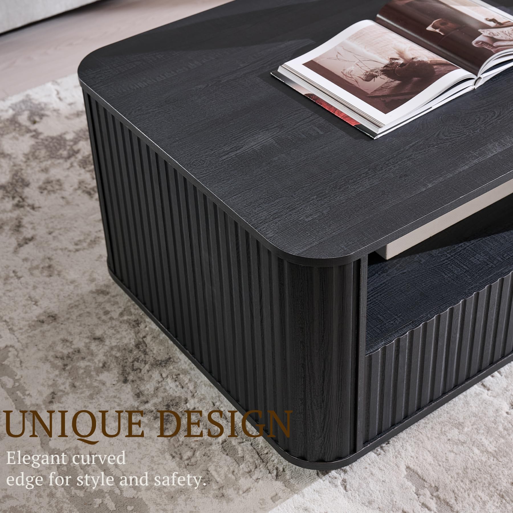 Fluted Storage Coffee Table with Drawers