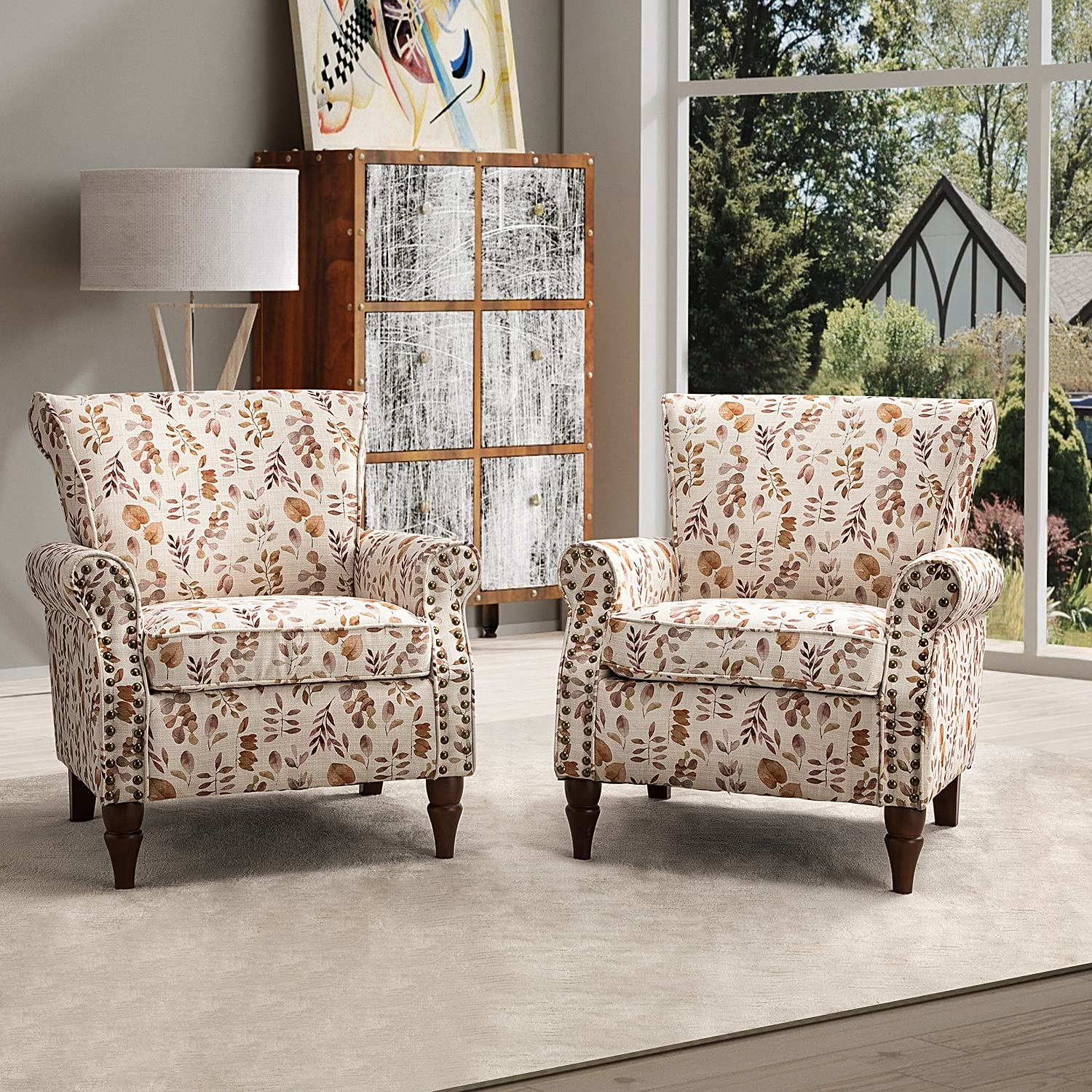 Modern Wingback Accent Chair with Wood Legs
