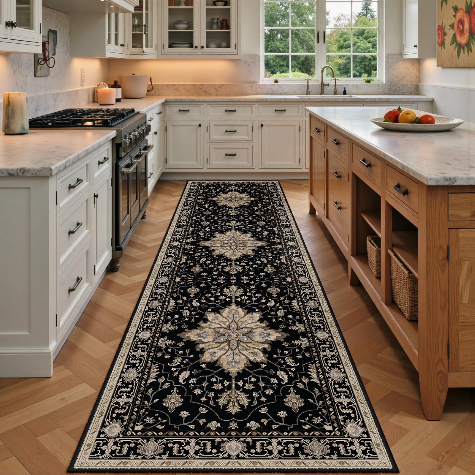 Washable Vintage Floral Area Rug
