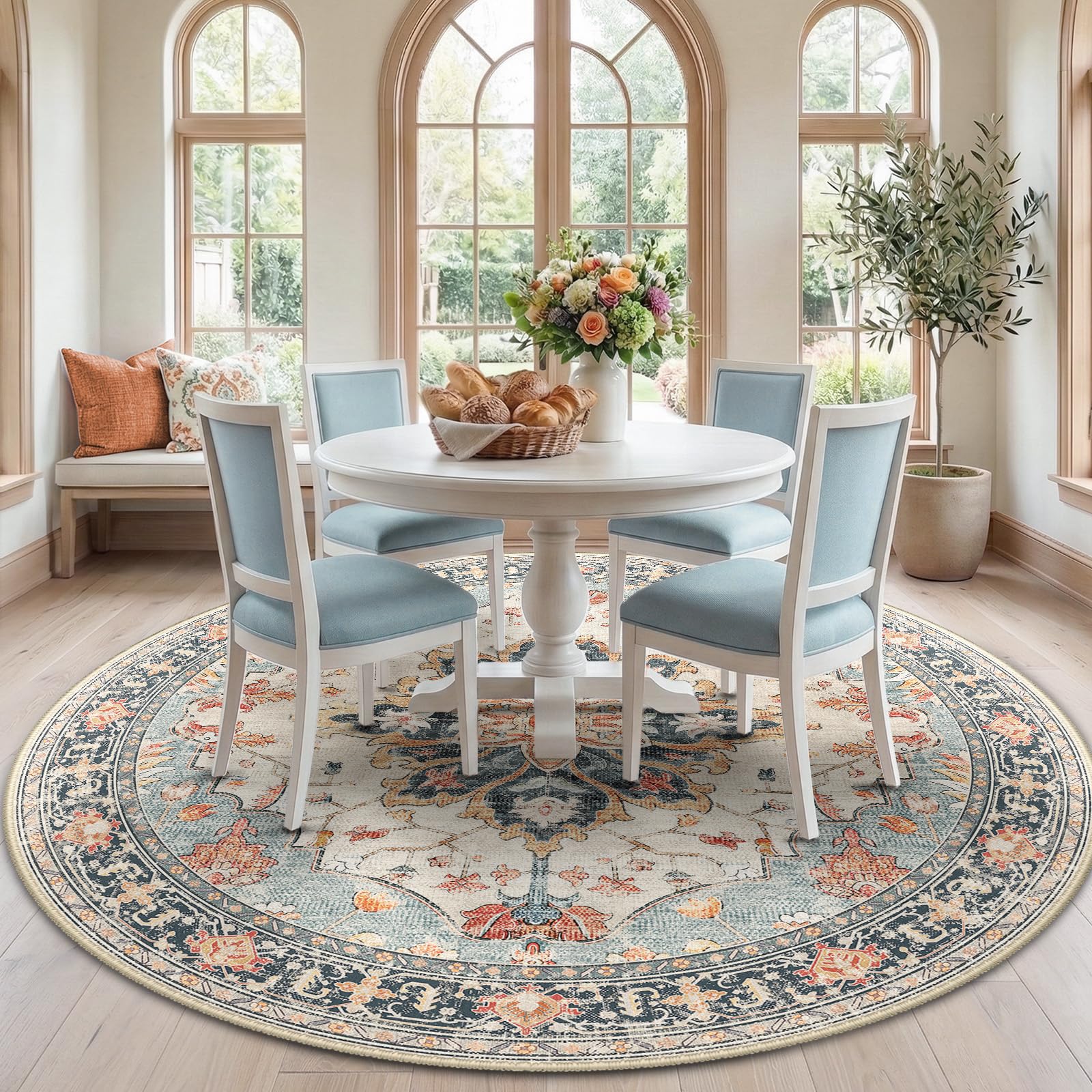 Washable Vintage Floral Area Rug