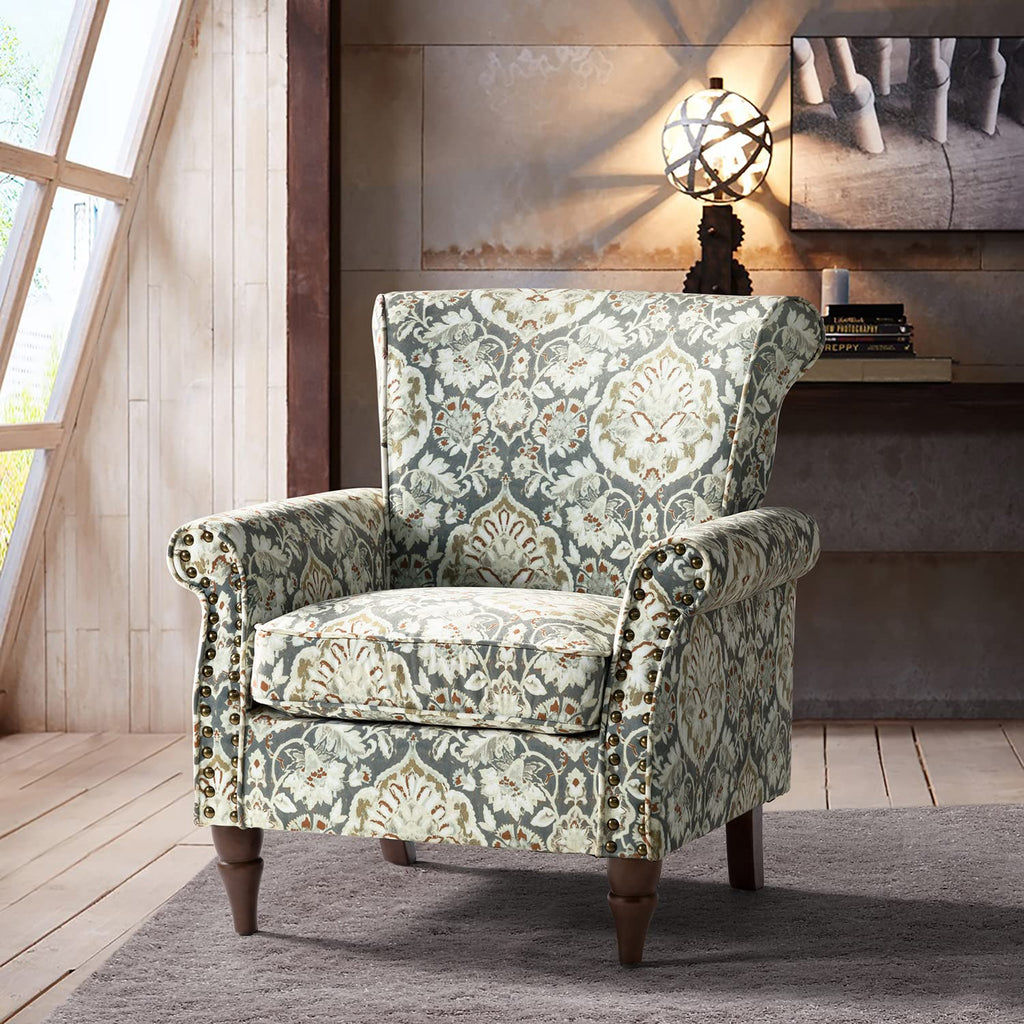 Modern Wingback Accent Chair with Wood Legs