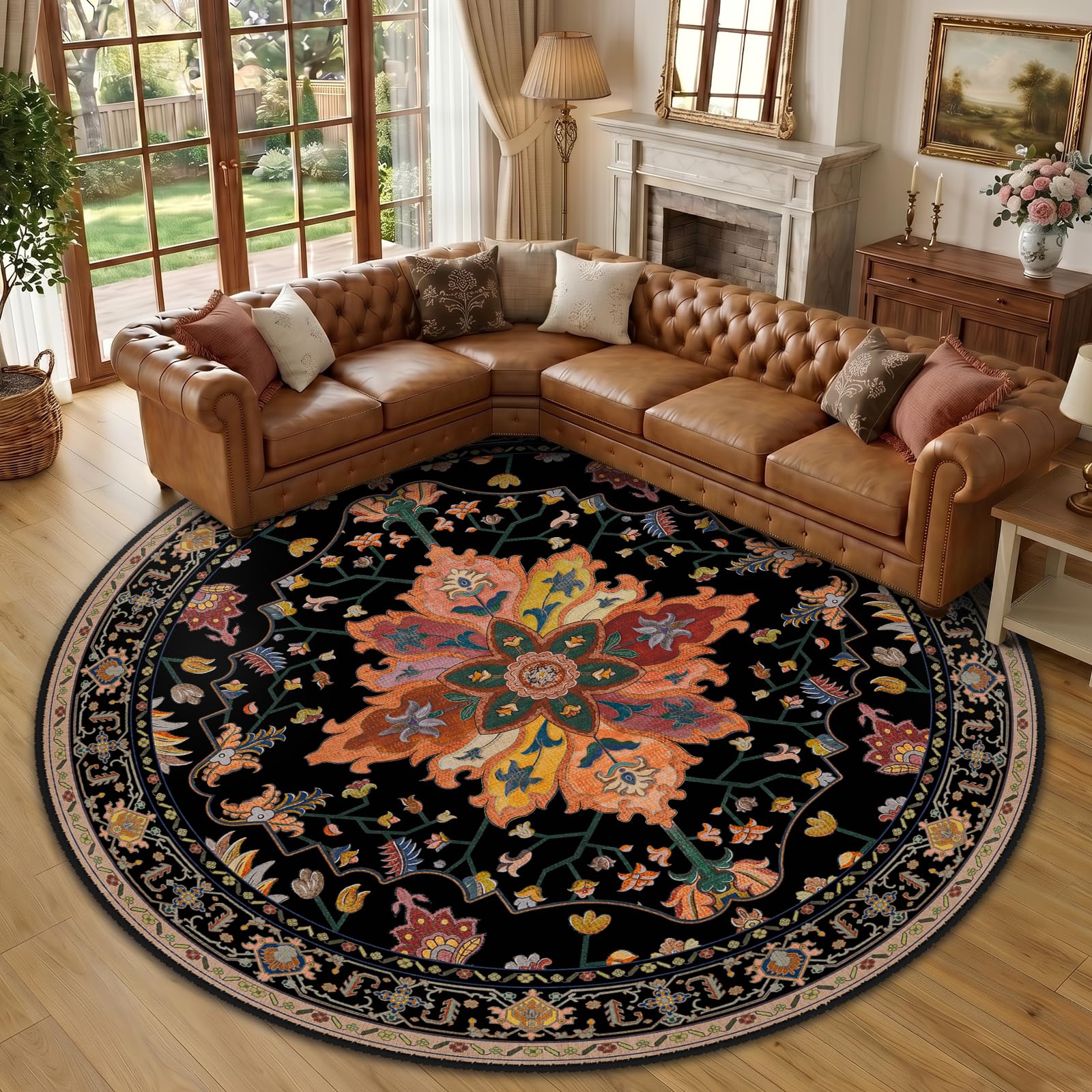 Washable Vintage Floral Area Rug