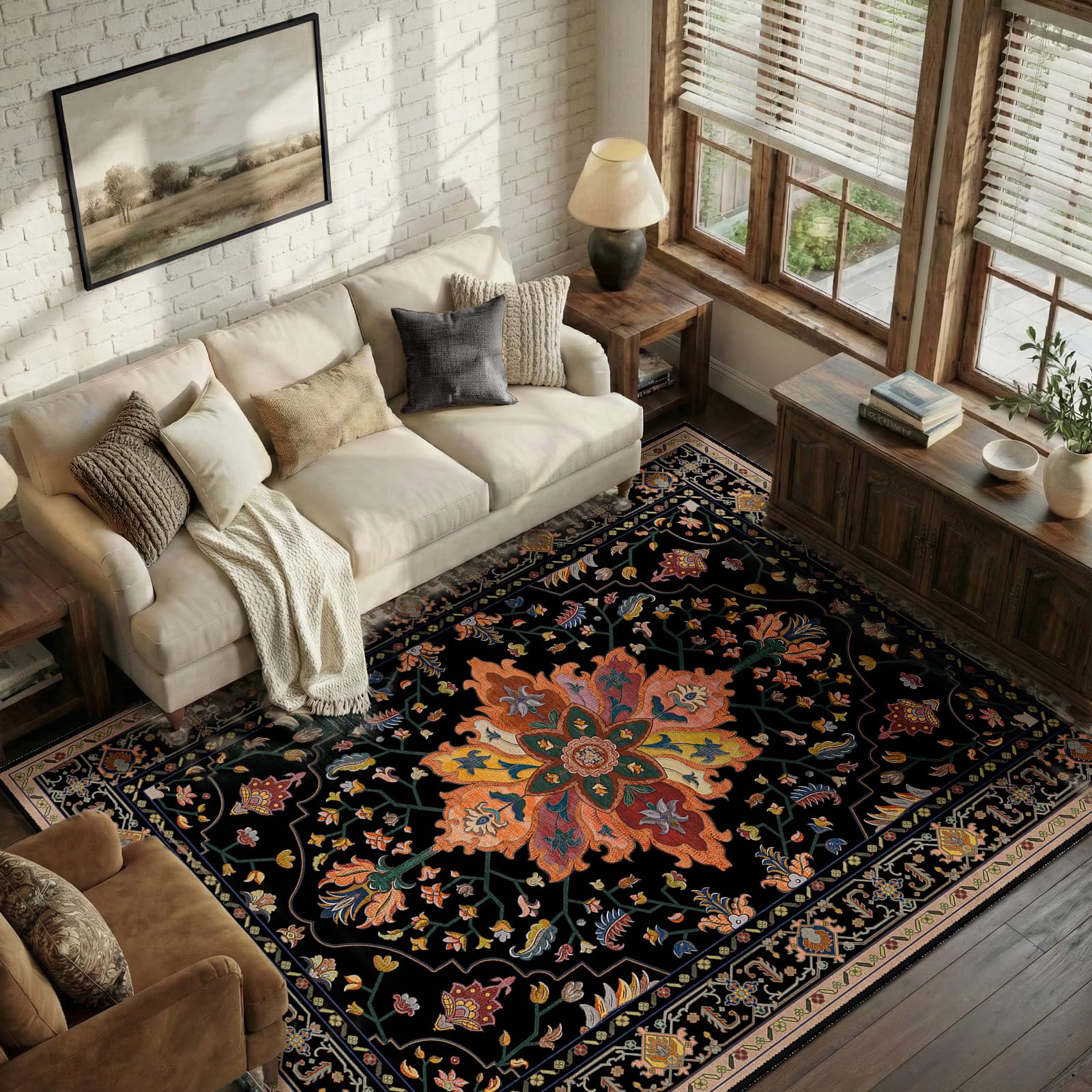 Washable Vintage Floral Area Rug