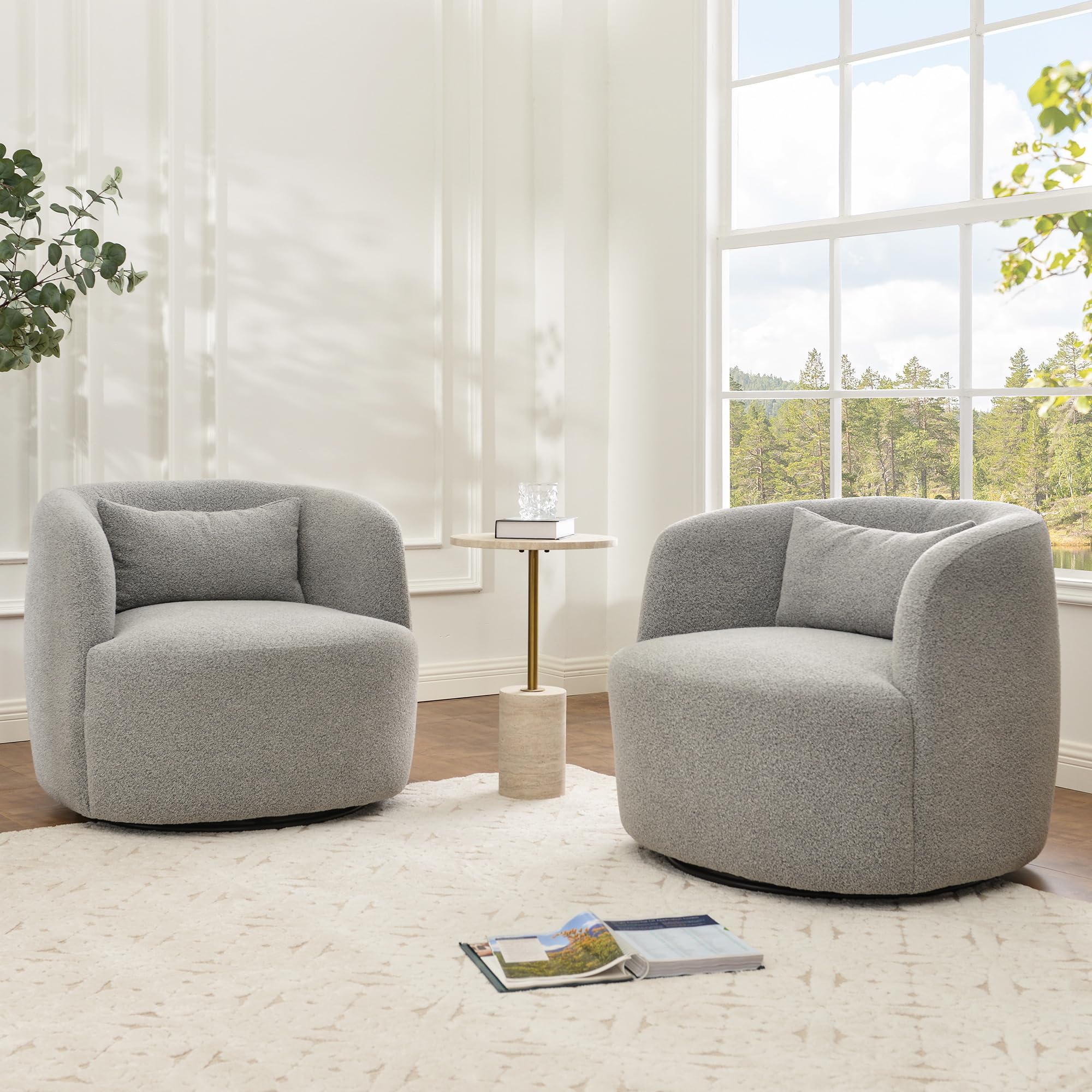 Boucle Swivel Barrel Accent Chairs Set of 2