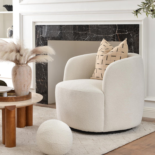 Boucle Swivel Barrel Accent Chairs Set of 2