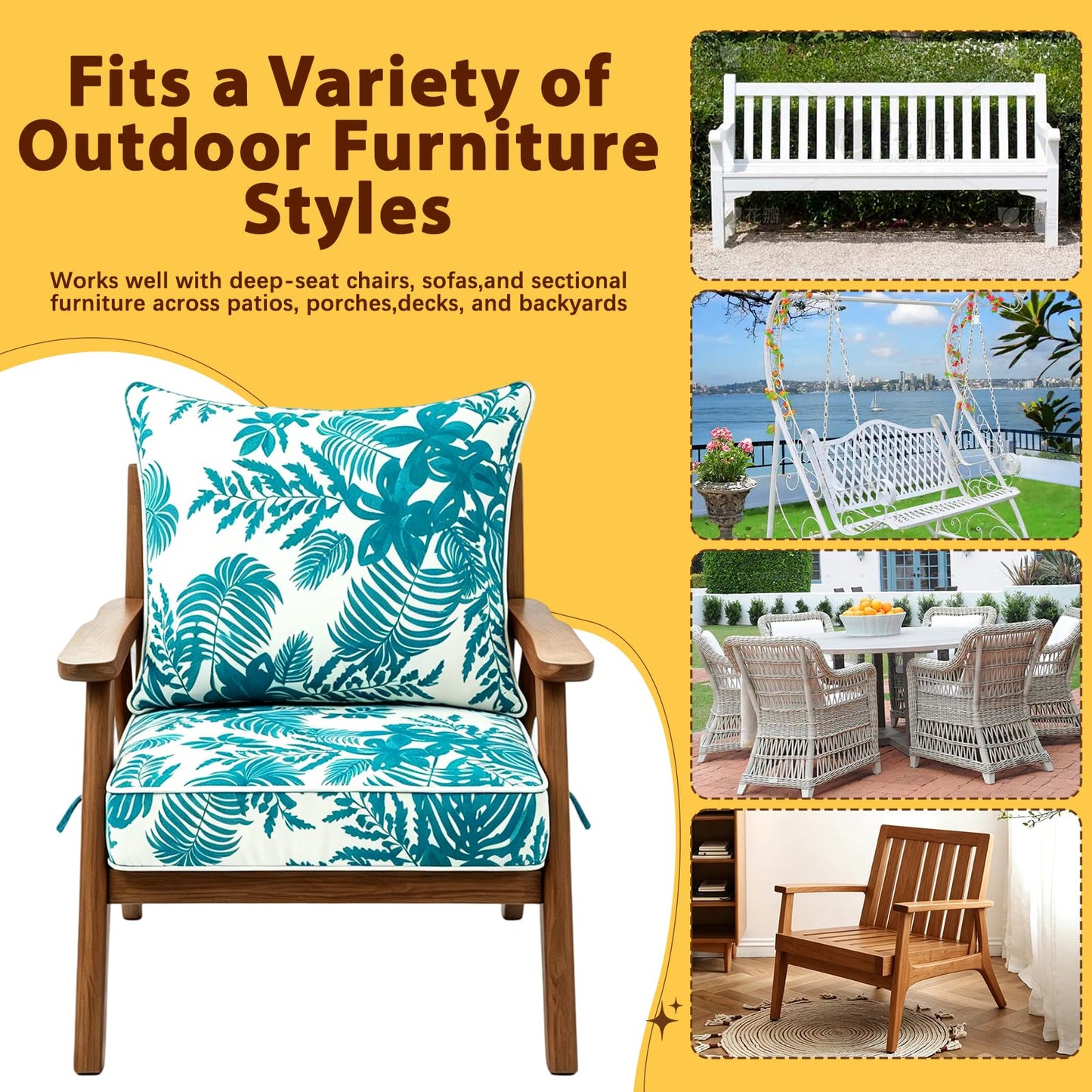 Outdoor Deep Seat Chair Cushions Set of 2