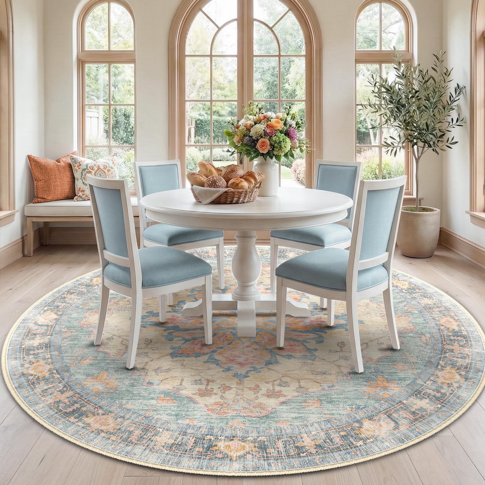 Washable Vintage Floral Area Rug