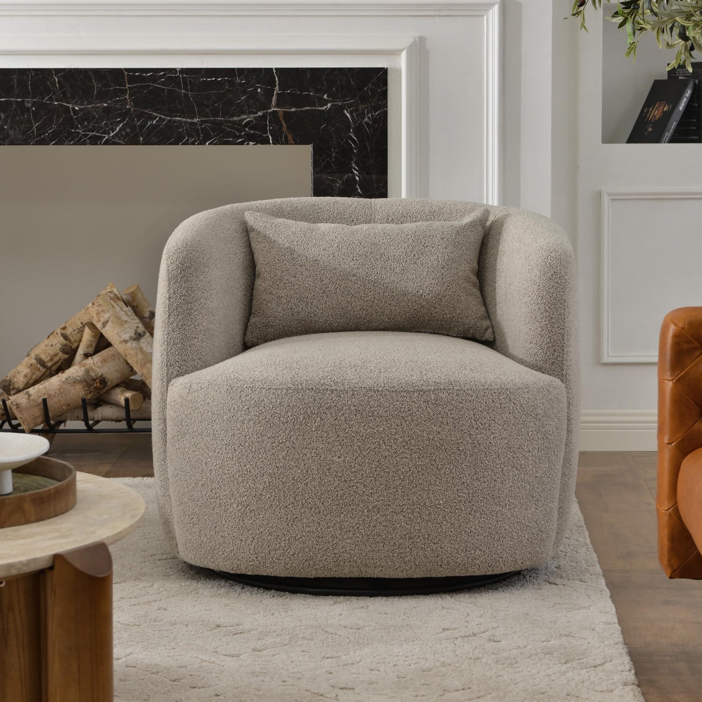 Boucle Swivel Barrel Accent Chairs Set of 2