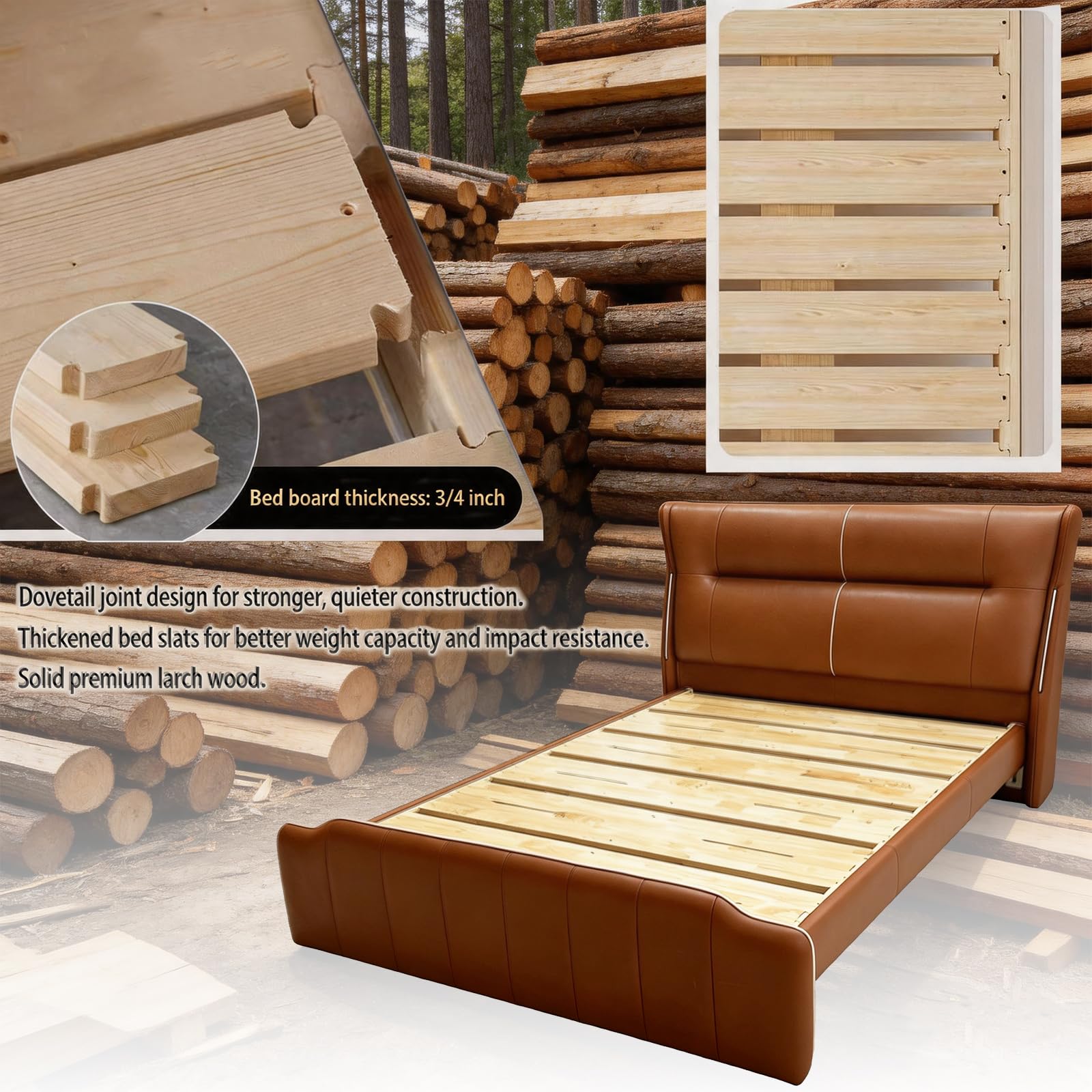 Genuine Leather Bed Frame with Reading Lights