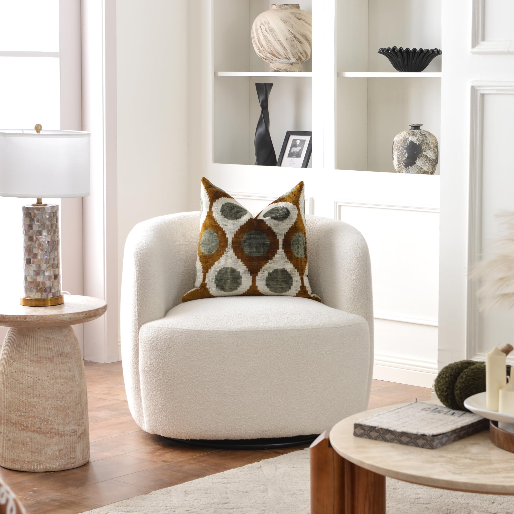 Boucle Swivel Barrel Accent Chairs Set of 2