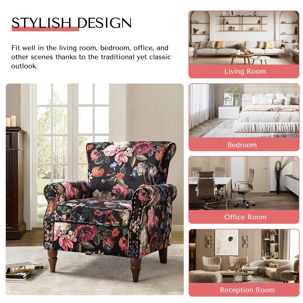 Modern Wingback Accent Chair with Wood Legs