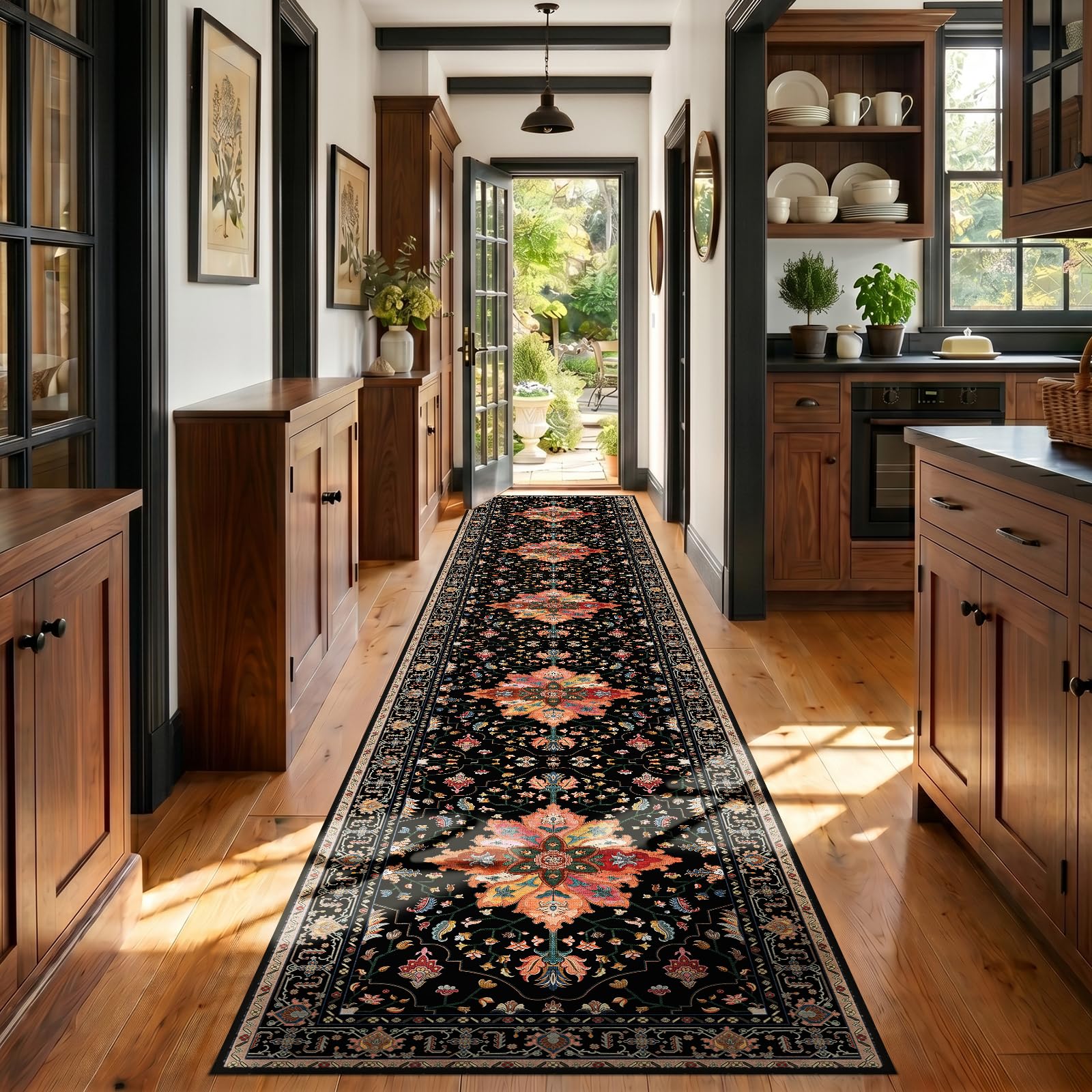 Washable Vintage Floral Area Rug