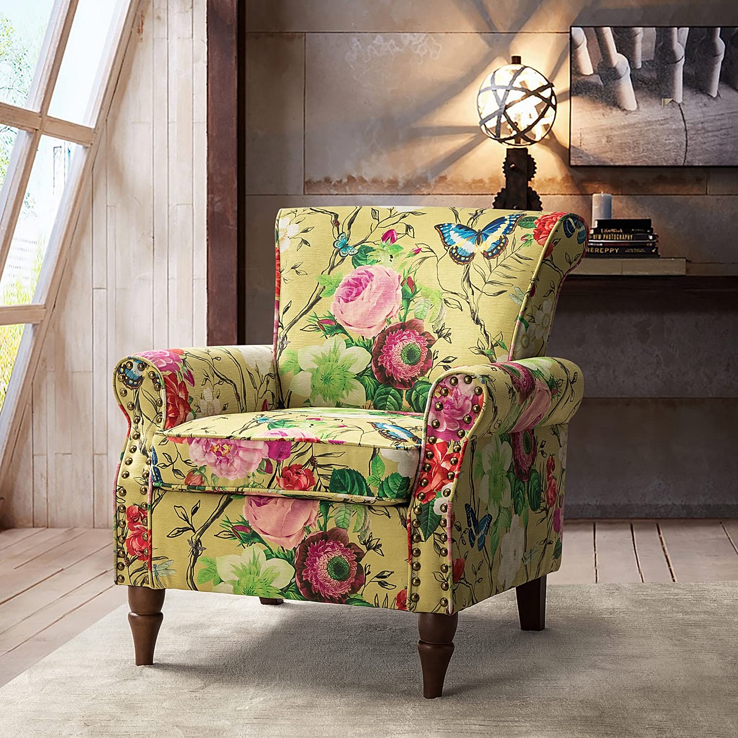 Modern Wingback Accent Chair with Wood Legs