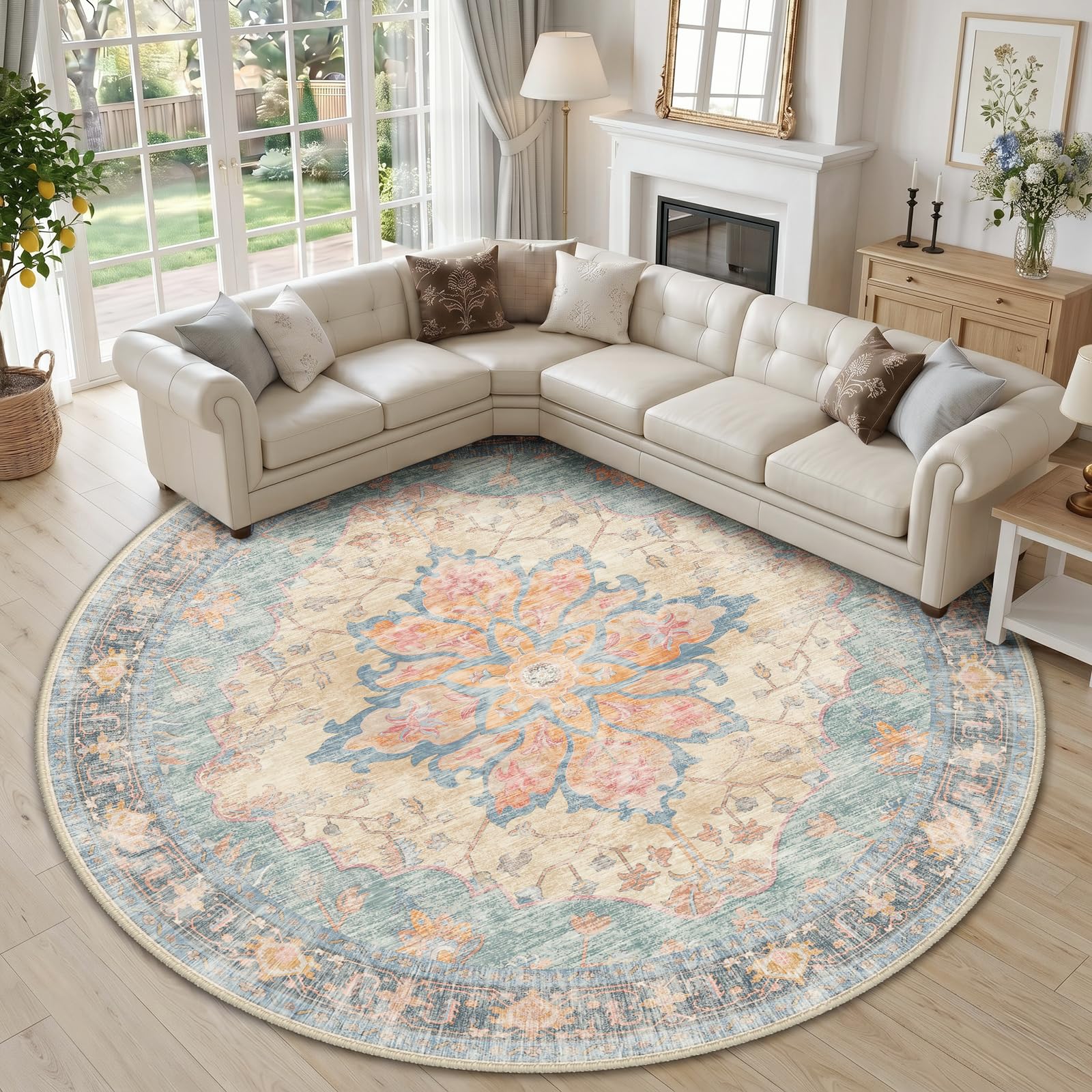 Washable Vintage Floral Area Rug