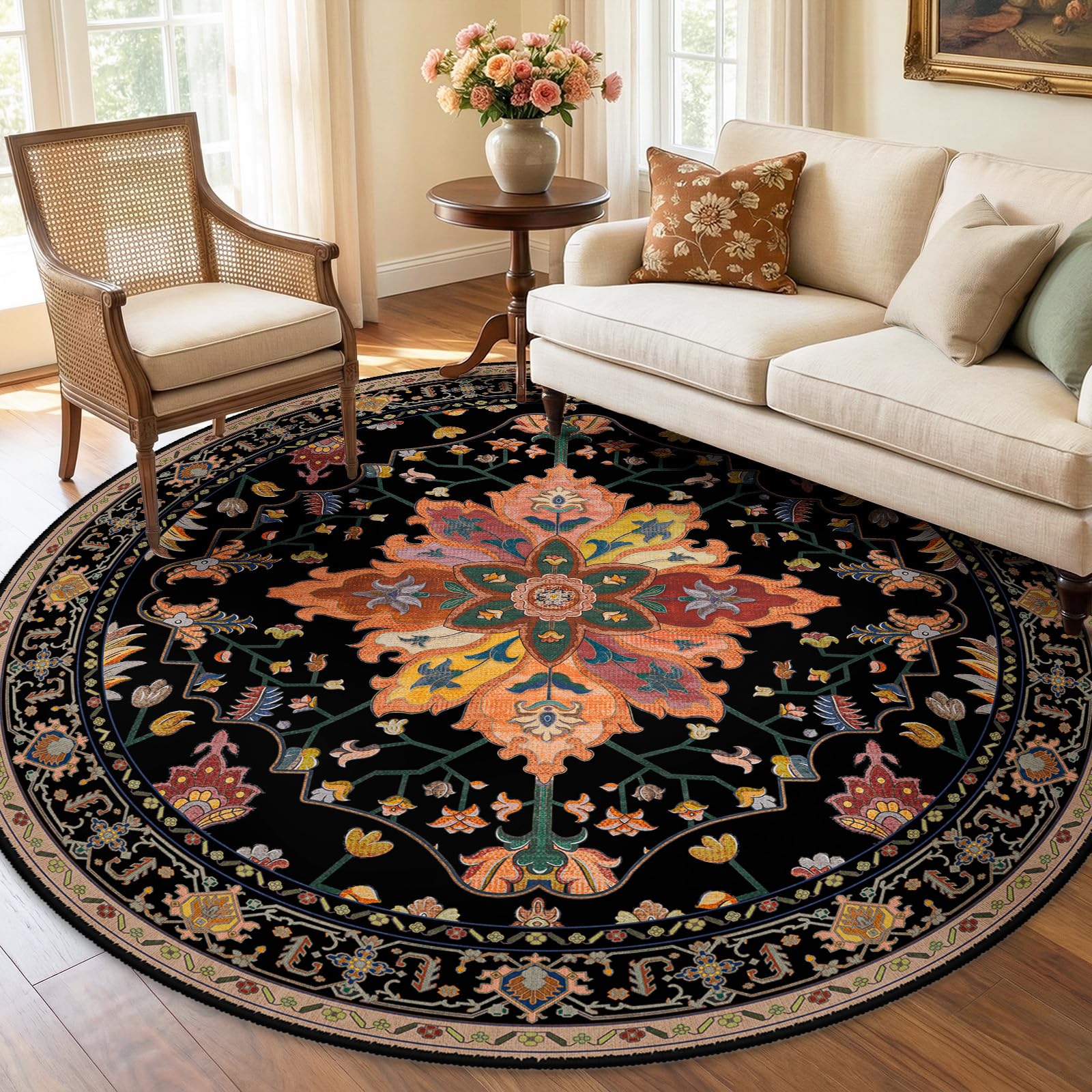 Washable Vintage Floral Area Rug