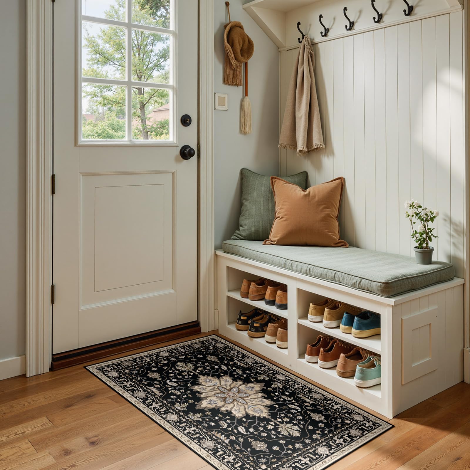 Washable Vintage Floral Area Rug