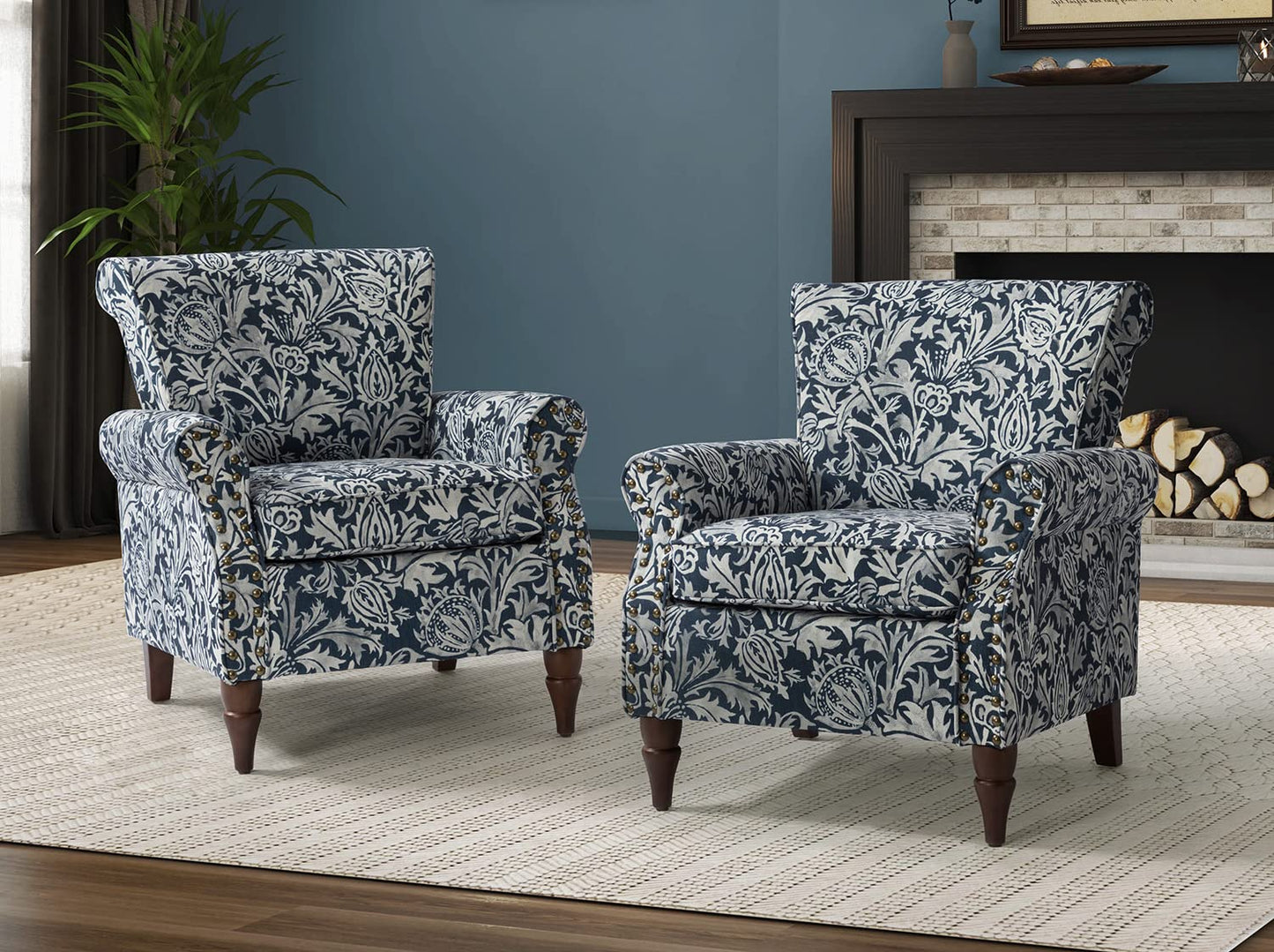 Modern Wingback Accent Chair with Wood Legs