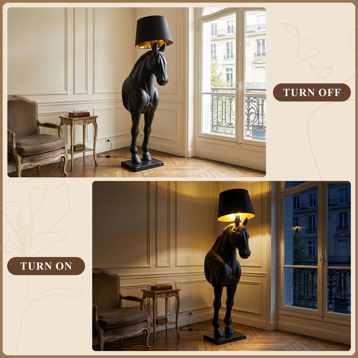 Horse Sculpture Floor Lamp with Marble Base