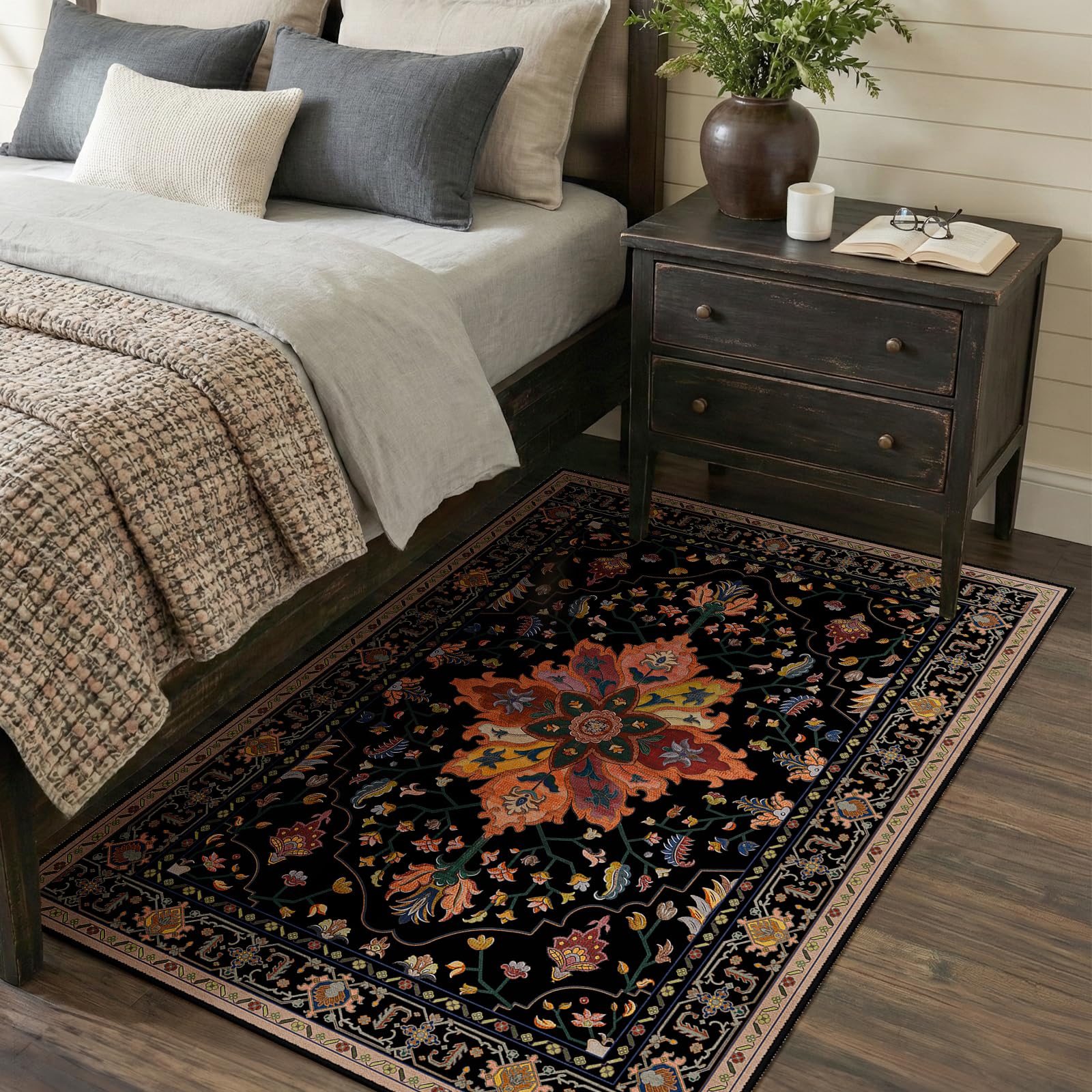 Washable Vintage Floral Area Rug