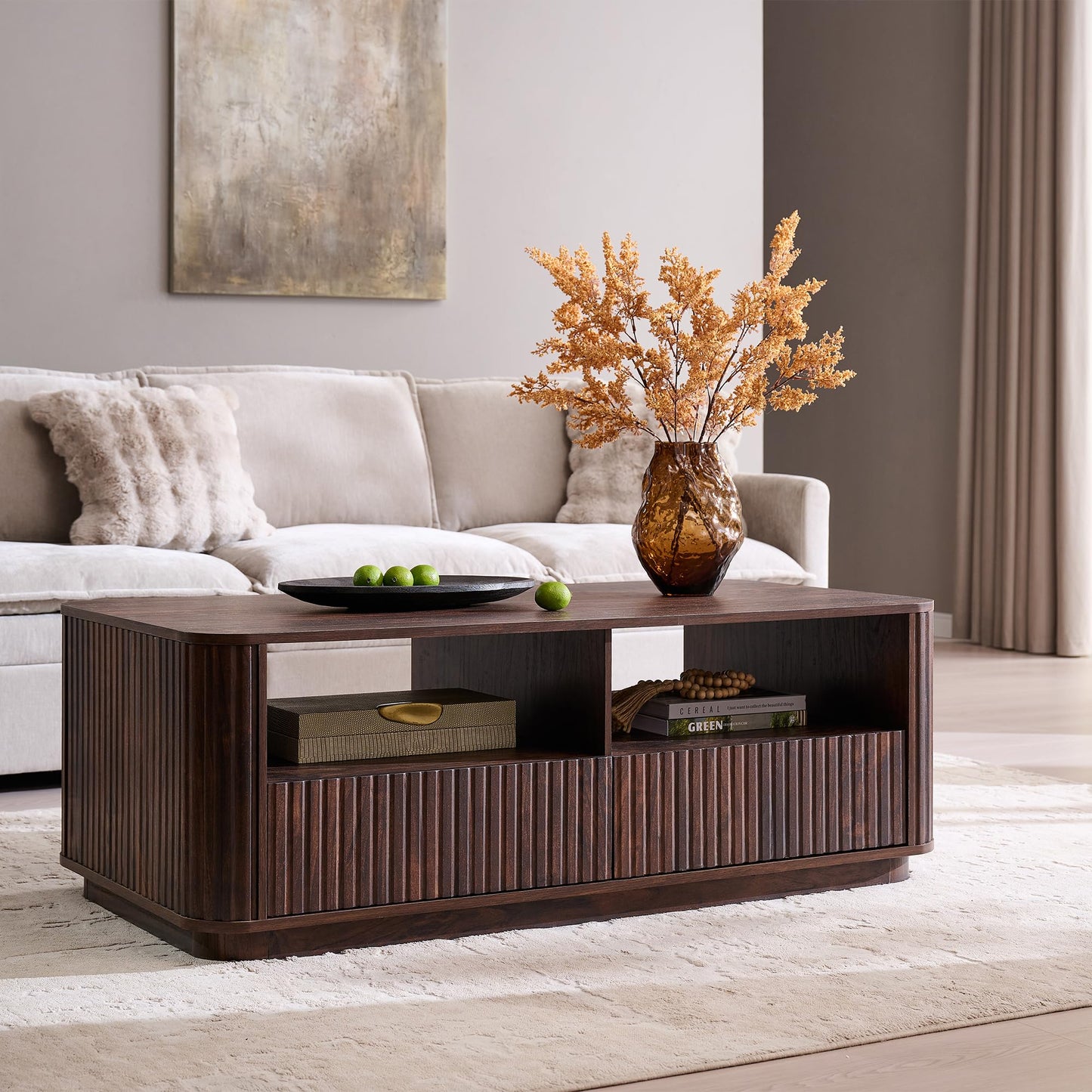 Fluted Storage Coffee Table with Drawers