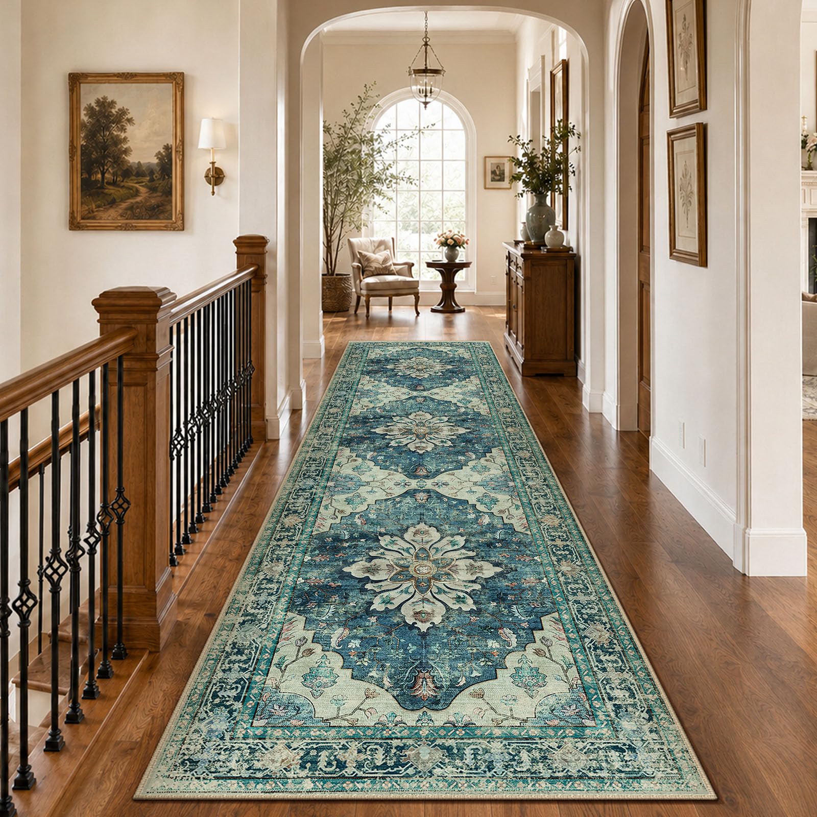 Washable Vintage Floral Area Rug