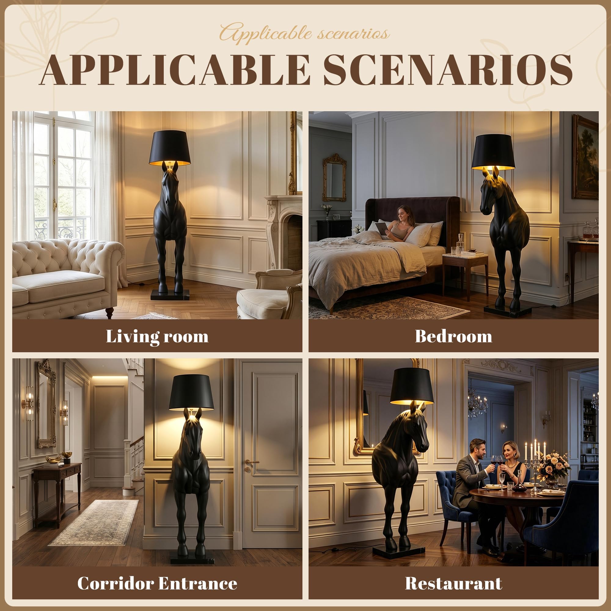 Horse Sculpture Floor Lamp with Marble Base
