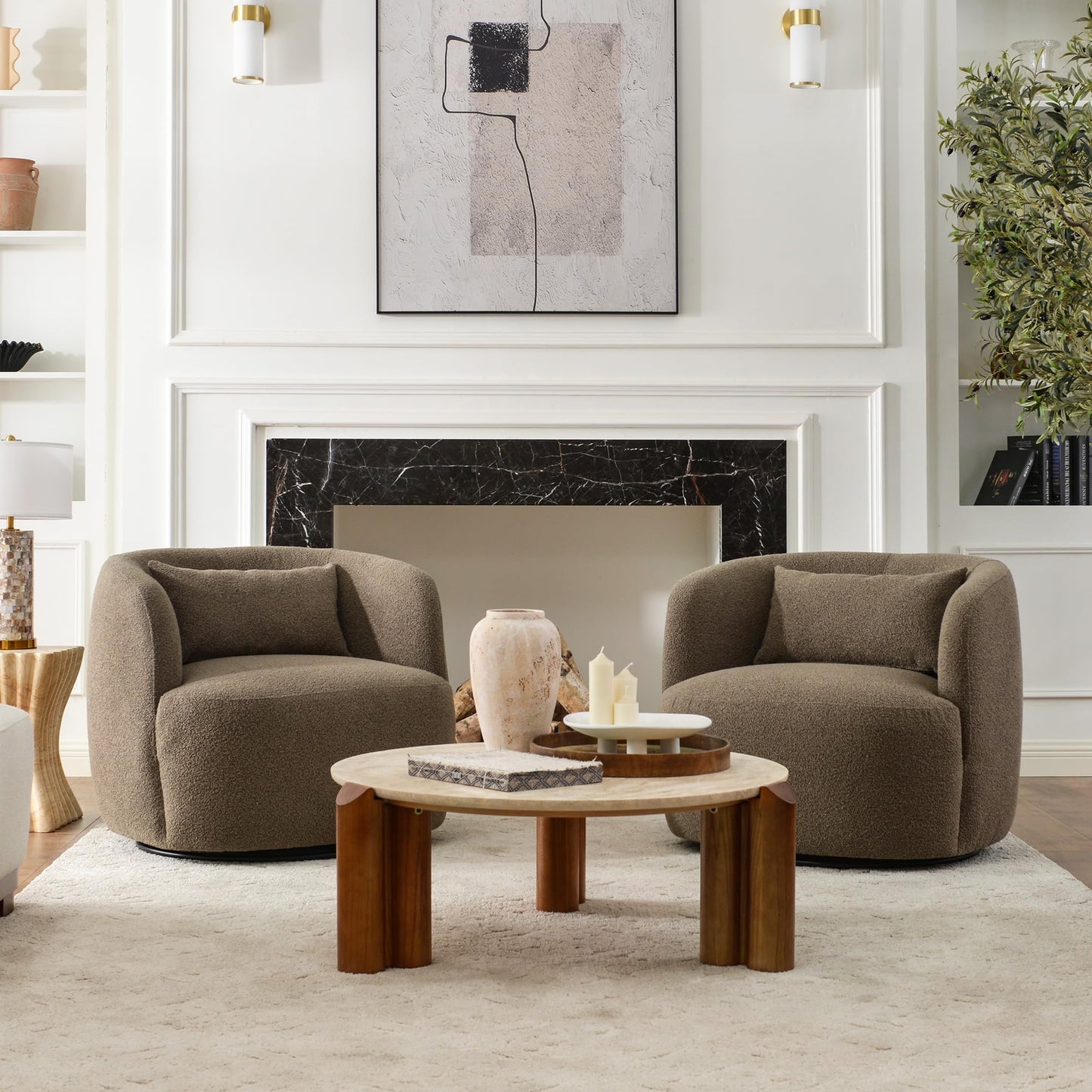 Boucle Swivel Barrel Accent Chairs Set of 2
