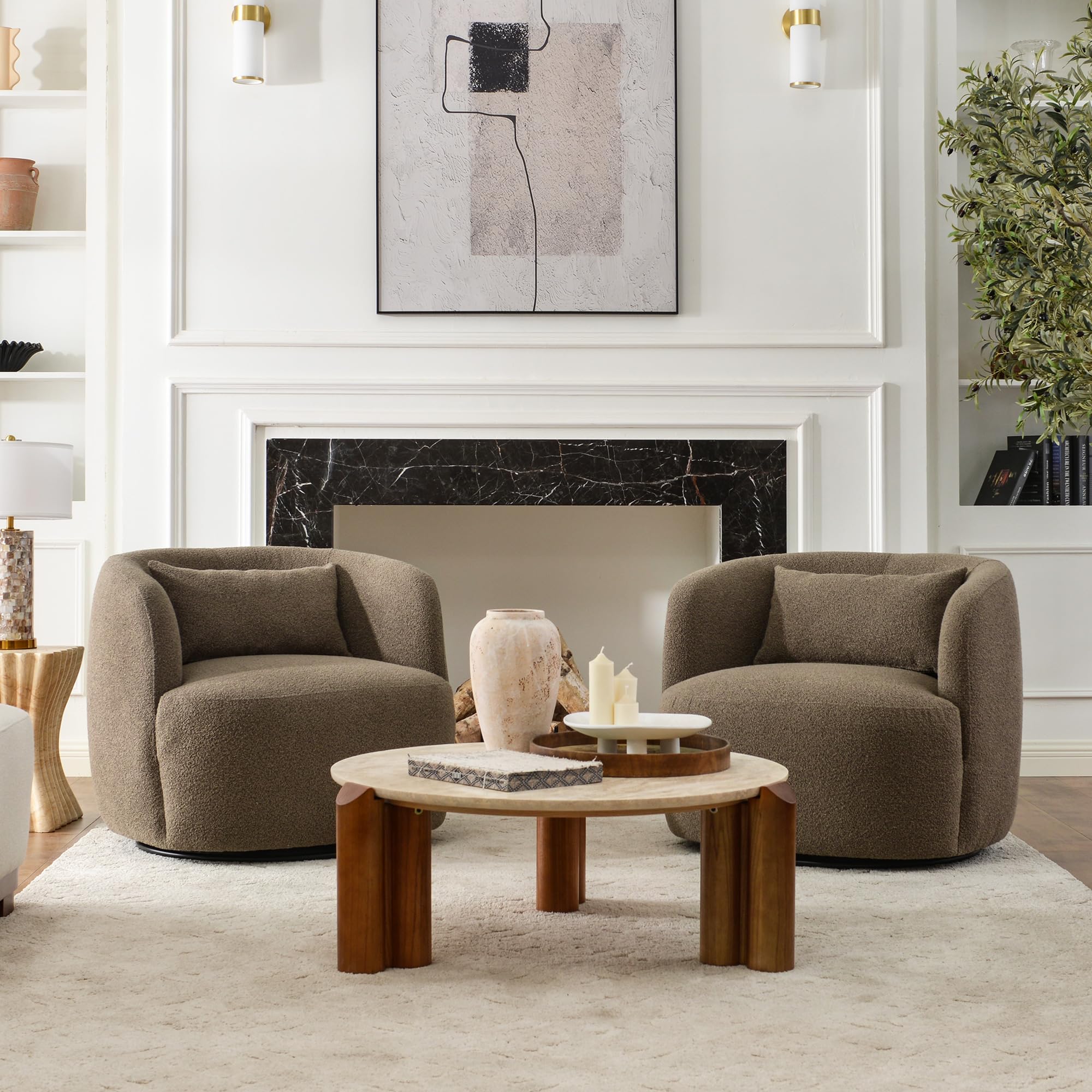 Boucle Swivel Barrel Accent Chairs Set of 2