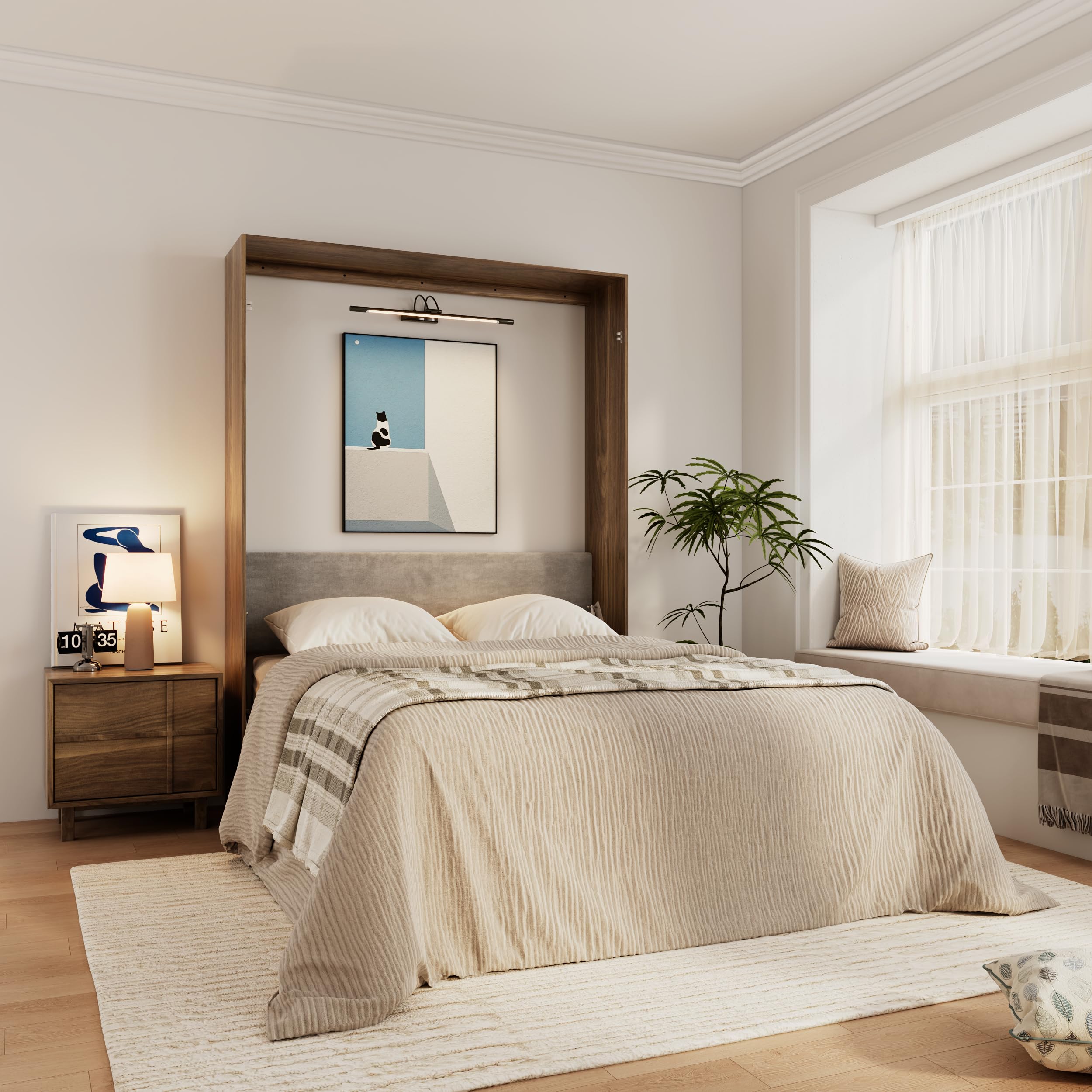 Farmhouse Queen Murphy Bed with Storage Cabinets