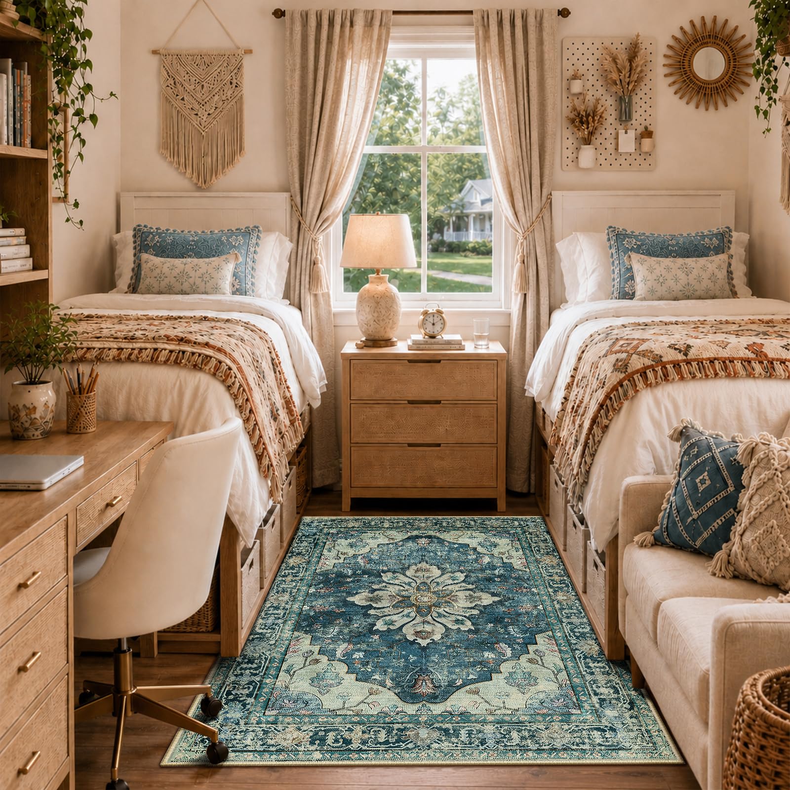 Washable Vintage Floral Area Rug