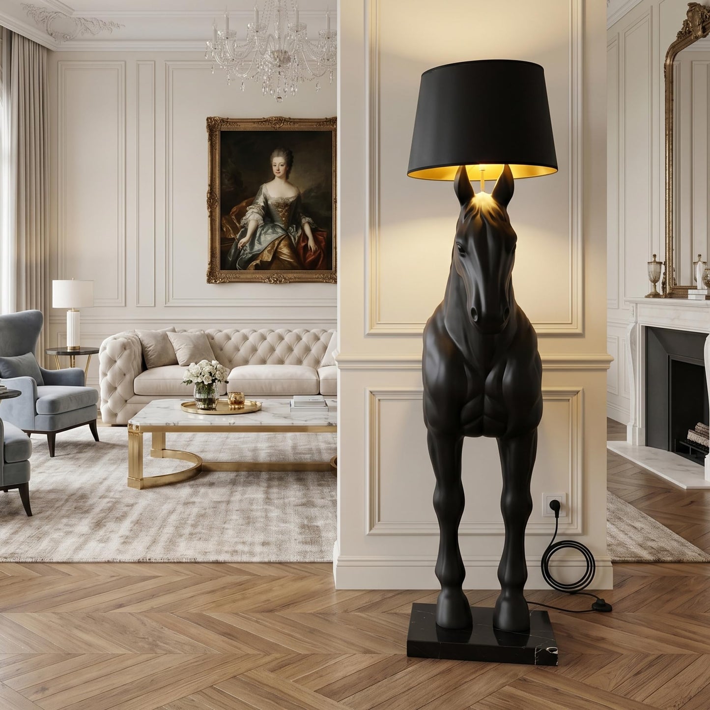 Horse Sculpture Floor Lamp with Marble Base
